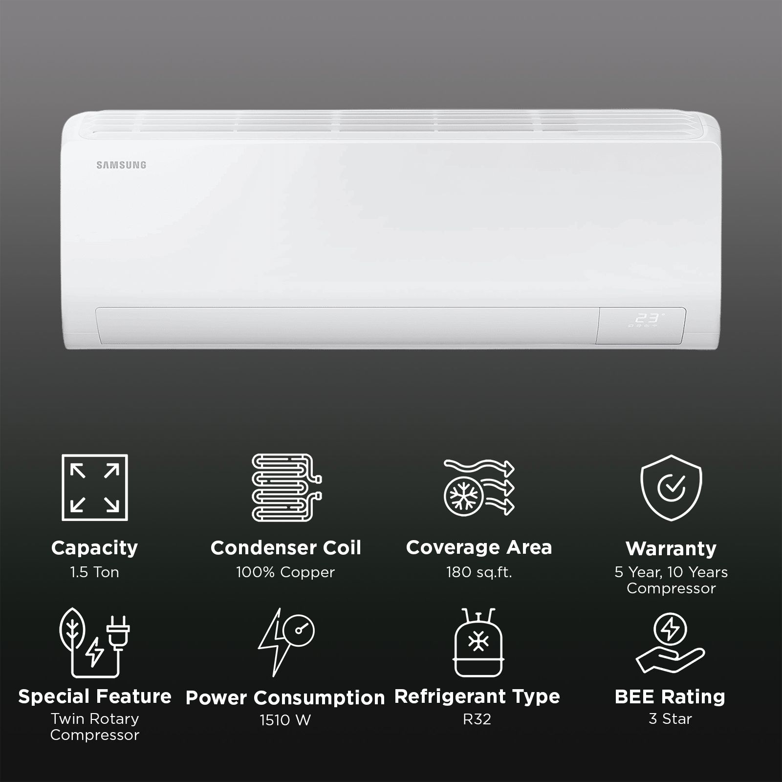 SAMSUNG 5 in 1 Convertible 1.5 Ton 3 Star Inverter Split Smart AC with Voice Assistance (2025 Model, Copper Condenser, AR50F18D1XHNNA) SAMSUNG 5 in 1 Convertible 1.5 Ton 3 Star Inverter Split Smart AC with Voice Assistance (2025 Model, Copper Condenser, AR50F18D1XHNNA)_2