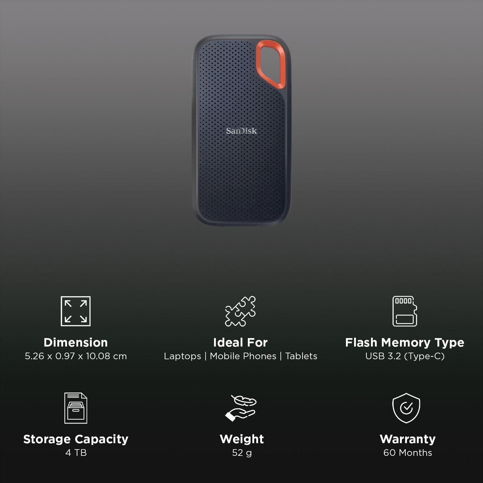 SanDisk Extreme 4TB USB Type-C (3.2) Portable Solid State Drive (IP65 Water and Dust Resistance, Black) SanDisk Extreme 4TB USB Type-C (3.2) Portable Solid State Drive (IP65 Water and Dust Resistance, Black)_3