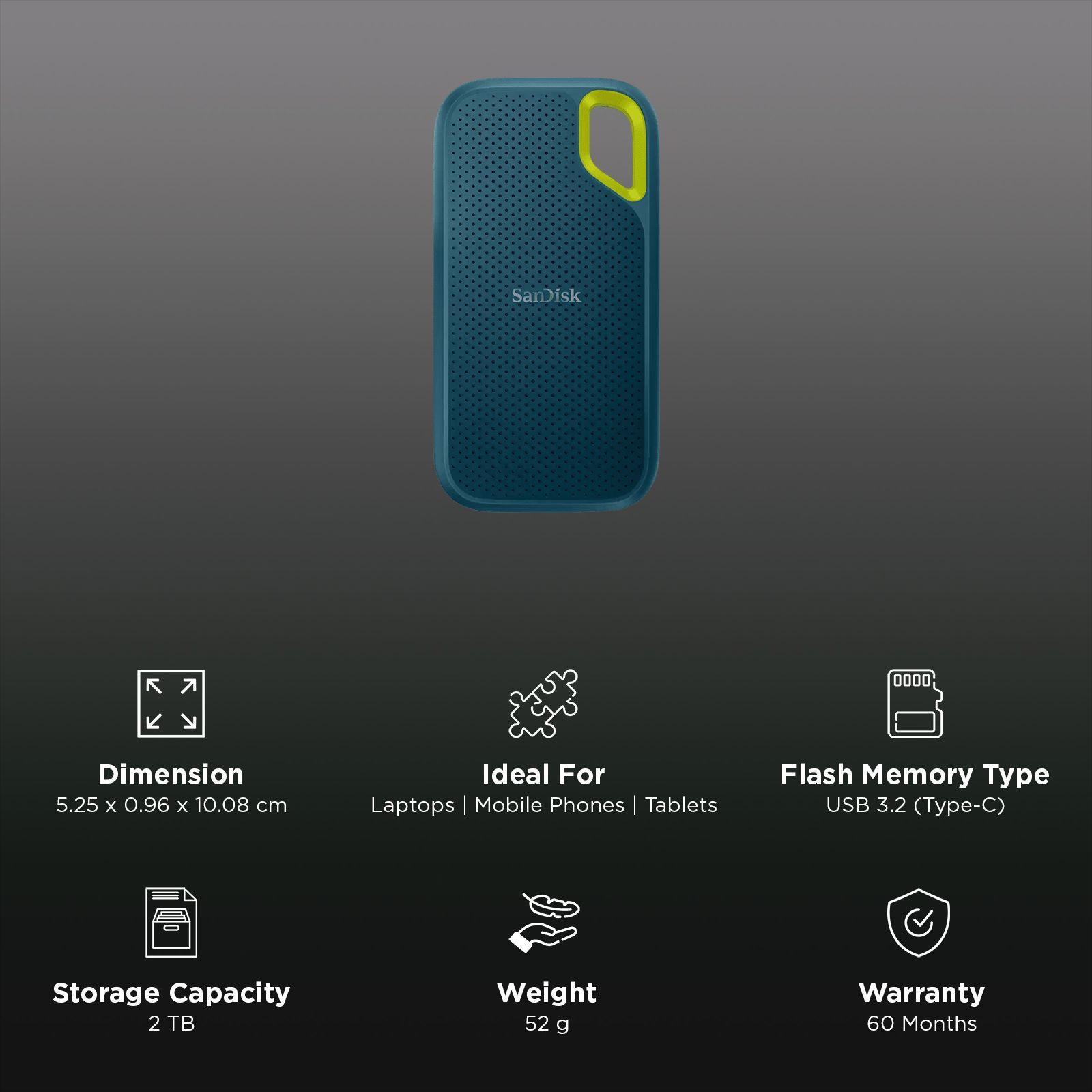 SanDisk Extreme 2 TB USB Type-C (3.2) Portable Solid State Drive (Drop Protection, Monterey)_3