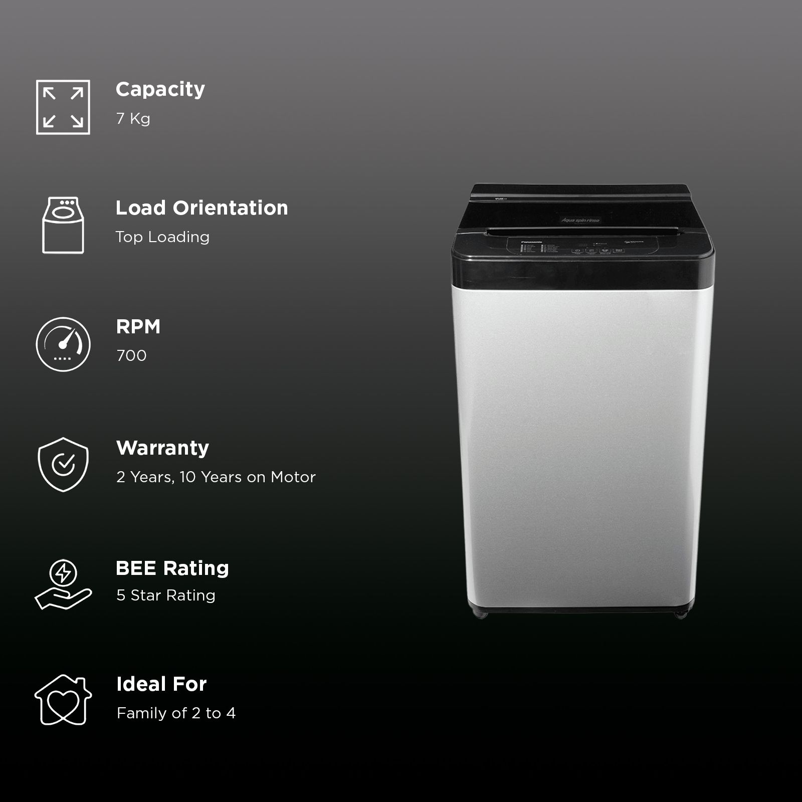 Panasonic 7 kg 5 Star Fully Automatic Top Load Washing Machine (C3 Series, NA-F70C3LRB, Active Foam System, Sizzling Silver) Panasonic 7 kg 5 Star Fully Automatic Top Load Washing Machine (C3 Series, NA-F70C3LRB, Active Foam System, Sizzling Silver)_3