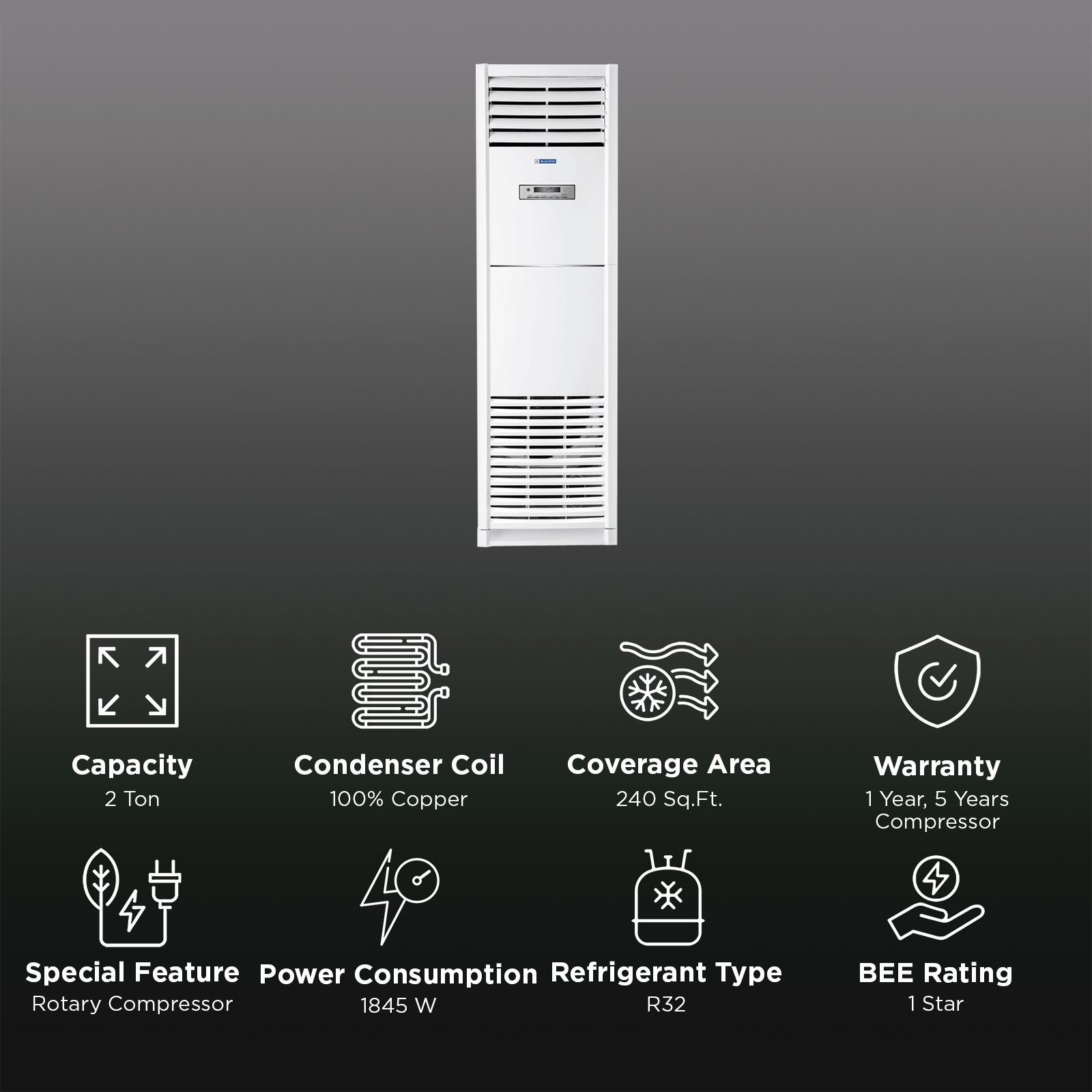 Blue Star G Series 2 Ton 1 Star Tower AC (Self Diagnosis, Copper Condenser, VC124GBTUR1)_3
