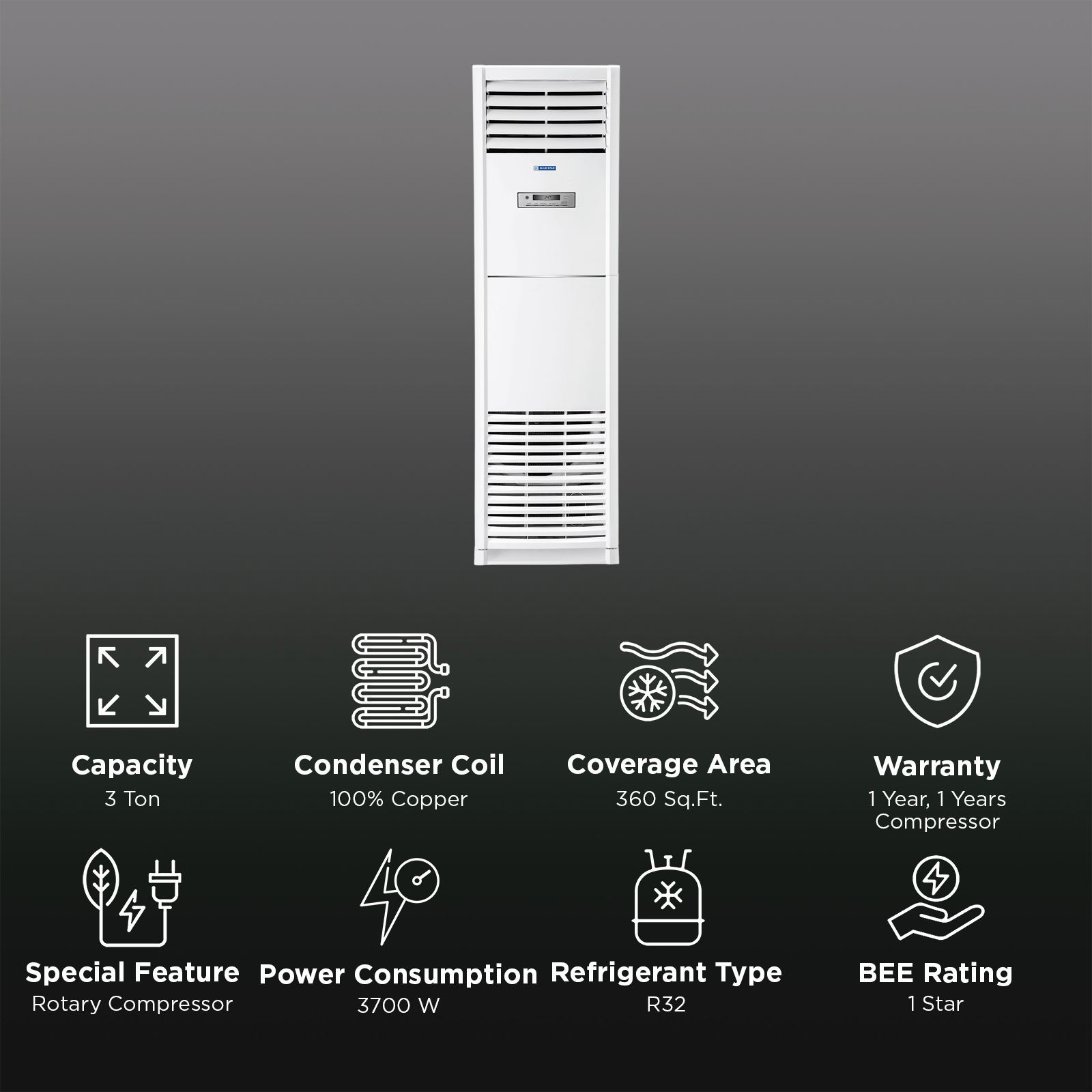 Blue Star G Series 3 Ton 1 Star Tower AC (3 Phase Advantage, Copper Condenser, VC136GBTUR3) Blue Star G Series 3 Ton 1 Star Tower AC (3 Phase Advantage, Copper Condenser, VC136GBTUR3)_3