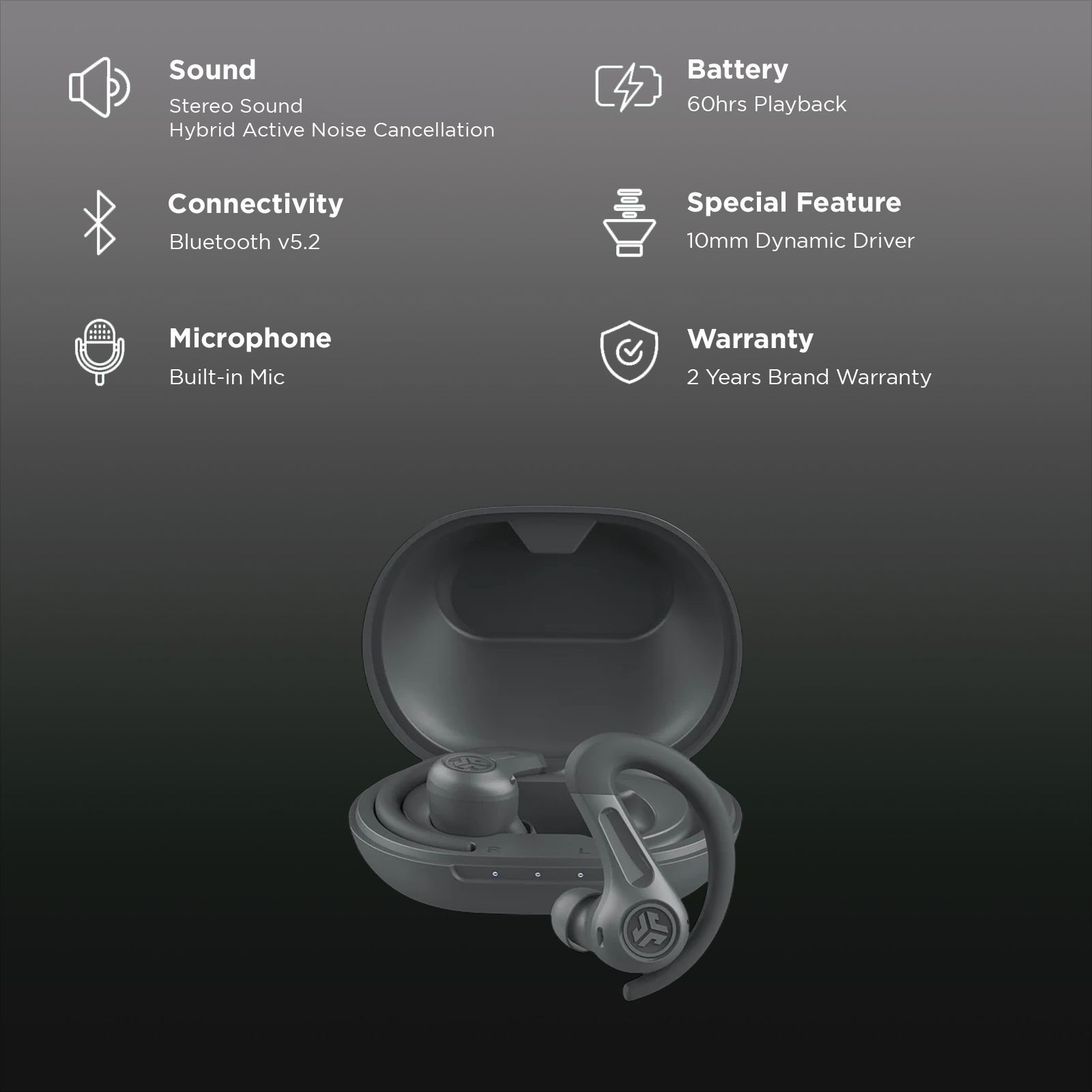 JLAB JBuds Sport ANC 4 TWS Earbuds with Hybrid Active Noise Cancellation (IP66 Sweatproof, Google Fast Pair, Black)_2