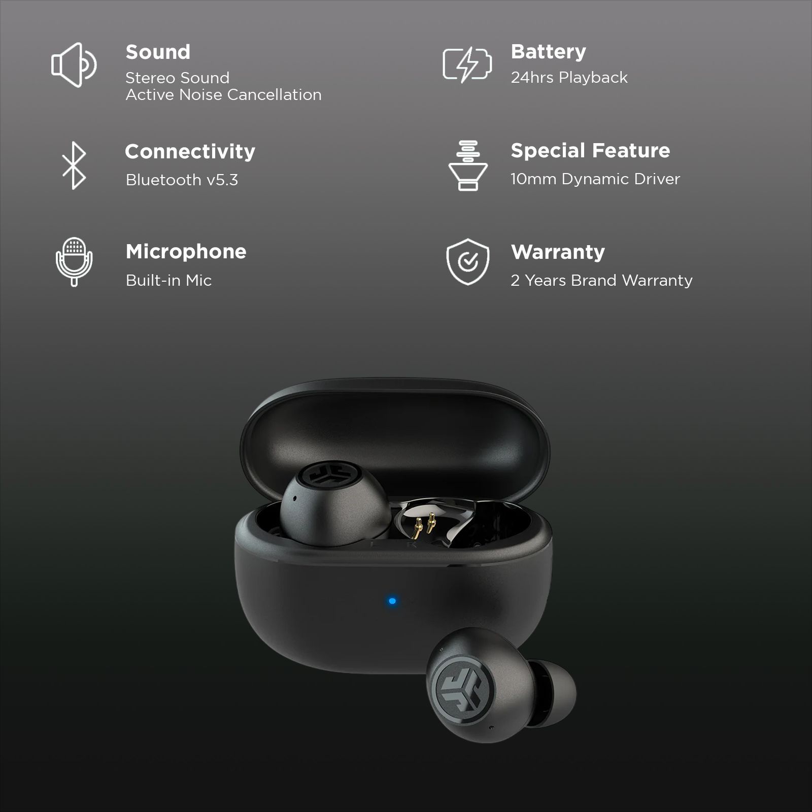 JLAB Go Pop ANC TWS Earbuds with Active Noise Cancellation (IP55 Sweat and Splashproof, Google Fast Pair, Black)_2