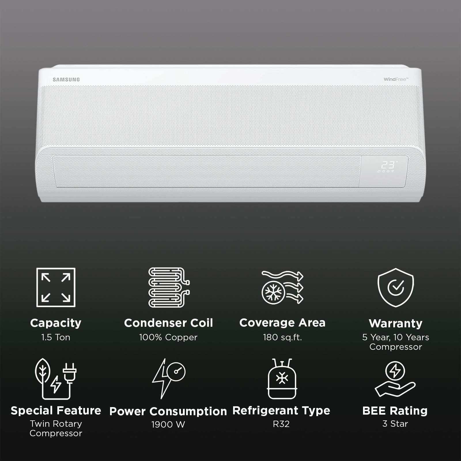SAMSUNG Windfree 5 in 1 Convertible 1.5 Ton 3 Star Inverter Split Smart AC with Voice Assistance (2025 Model, Copper Condenser, AR60F19D1XWNNA) SAMSUNG Windfree 5 in 1 Convertible 1.5 Ton 3 Star Inverter Split Smart AC with Voice Assistance (2025 Model, Copper Condenser, AR60F19D1XWNNA)_2