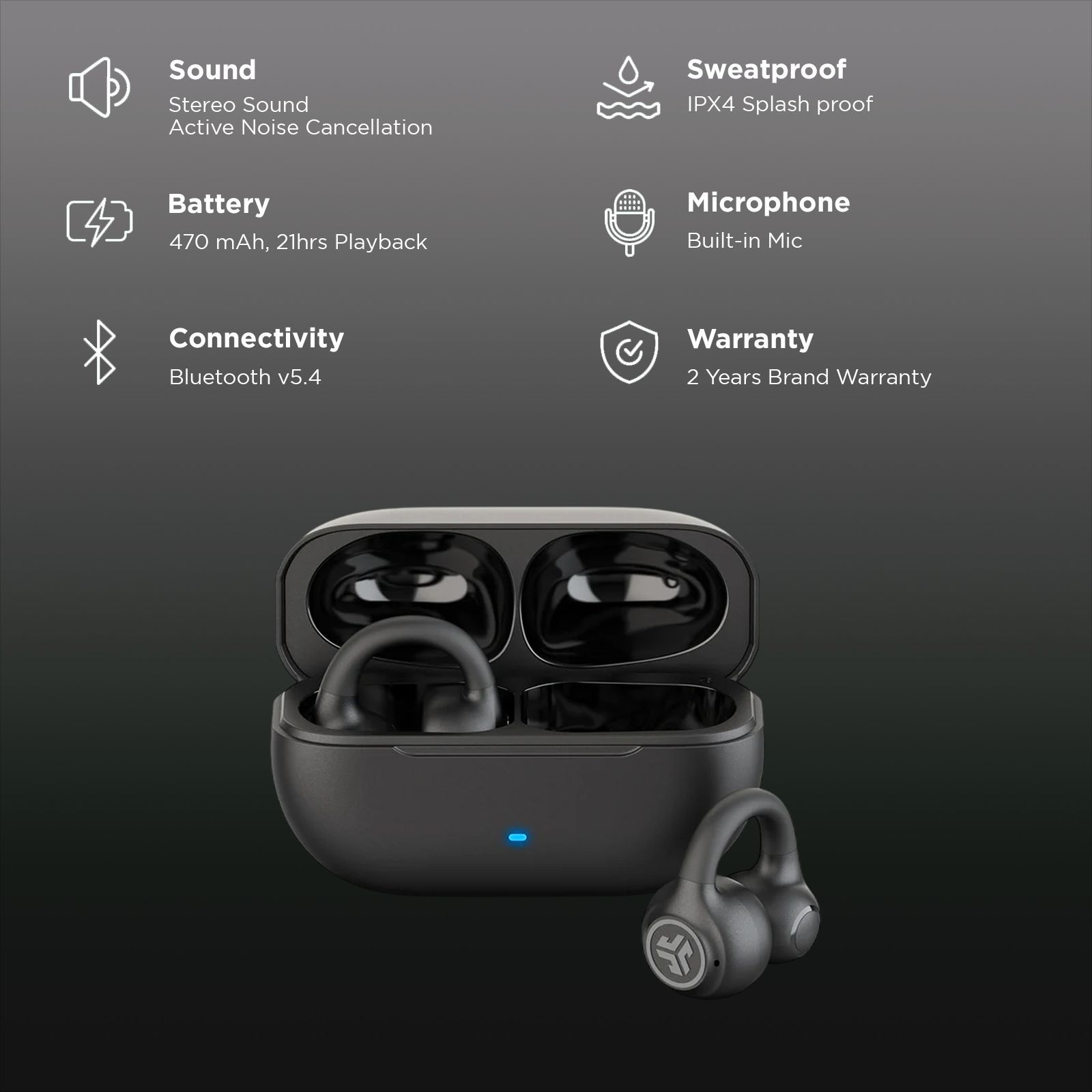 JLAB Flex Open TWS Earbuds with Active Noise Cancellation (IPX4 Splashproof, Google Fast Pair, Black) JLAB Flex Open TWS Earbuds with Active Noise Cancellation (IPX4 Splashproof, Google Fast Pair, Black)_2