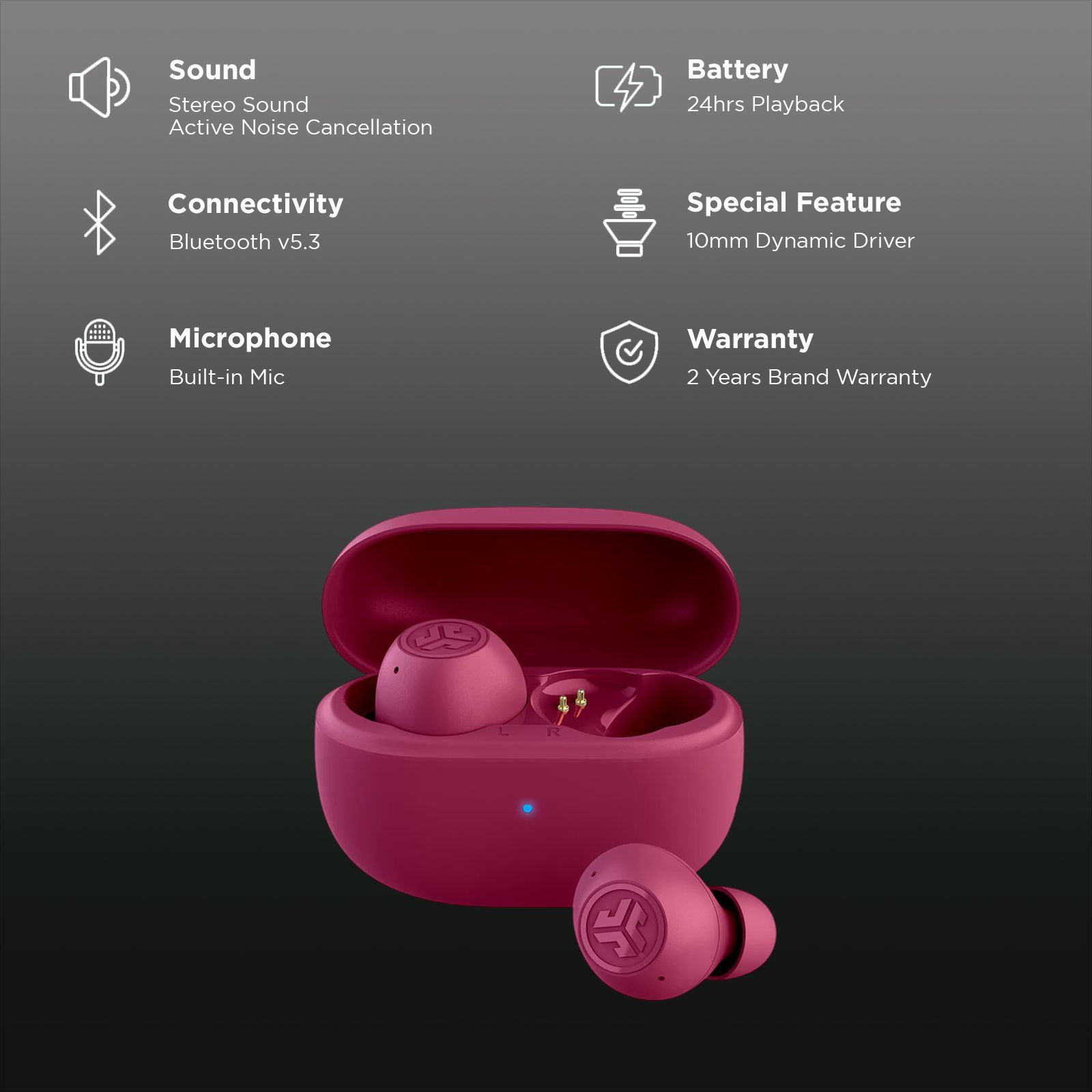 JLAB Go Pop ANC TWS Earbuds with Active Noise Cancellation (IP55 Sweat and Splashproof, Google Fast Pair, Fuchsia)_2