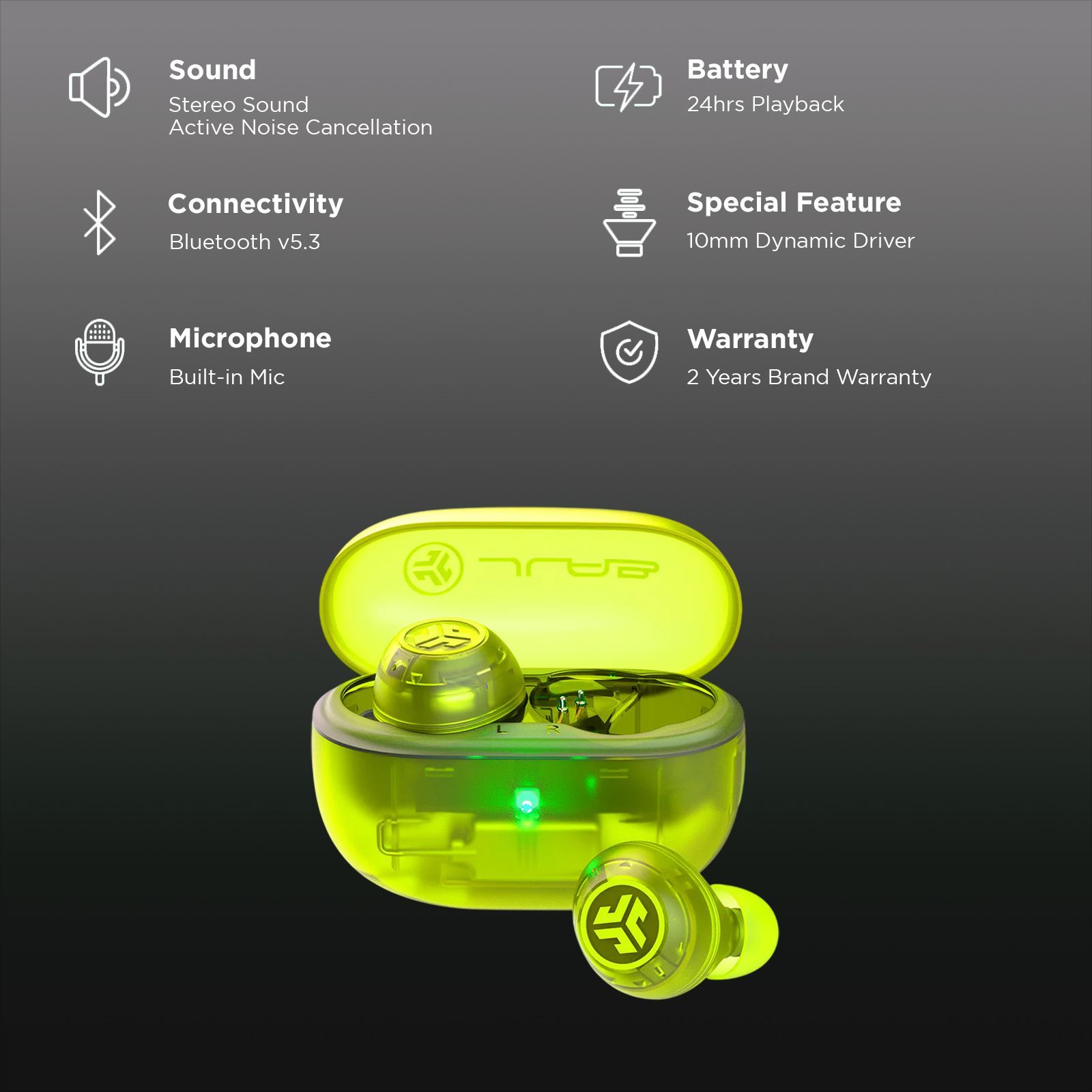 JLAB Go Pop ANC TWS Earbuds with Active Noise Cancellation (IP55 Sweat and Splashproof, Google Fast Pair, Transparent Neon Green) JLAB Go Pop ANC TWS Earbuds with Active Noise Cancellation (IP55 Sweat and Splashproof, Google Fast Pair, Transparent Neon Green)_2