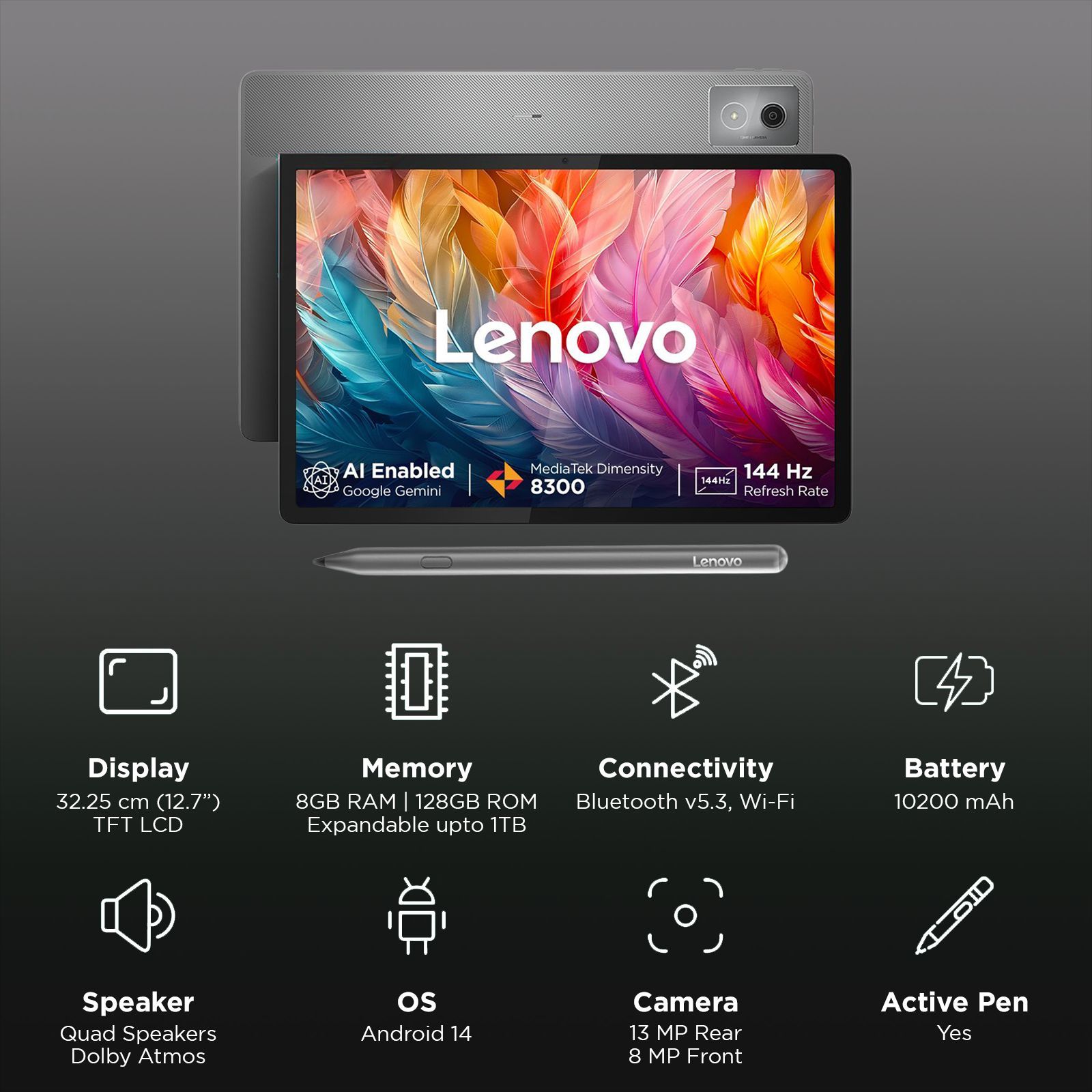 Lenovo Idea Tab Pro Wi-Fi Android Tablet with Tab Pen Plus (12.7 Inch, 8GB RAM, 128GB ROM, Luna Grey) Lenovo Idea Tab Pro Wi-Fi Android Tablet with Tab Pen Plus (12.7 Inch, 8GB RAM, 128GB ROM, Luna Grey)_3