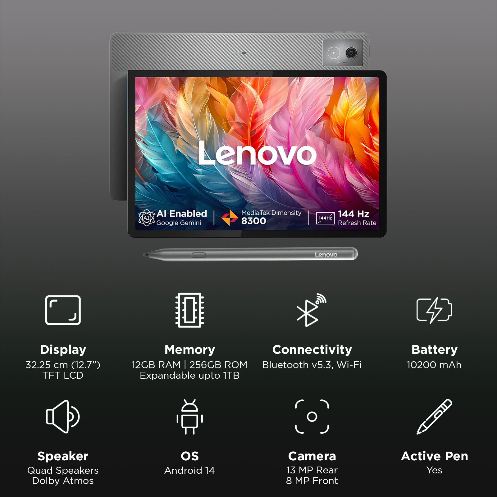 Lenovo Idea Tab Pro Wi-Fi Android Tablet with Tab Pen Plus (12.7 Inch, 12GB RAM, 256GB ROM, Luna Grey) Lenovo Idea Tab Pro Wi-Fi Android Tablet with Tab Pen Plus (12.7 Inch, 12GB RAM, 256GB ROM, Luna Grey)_3
