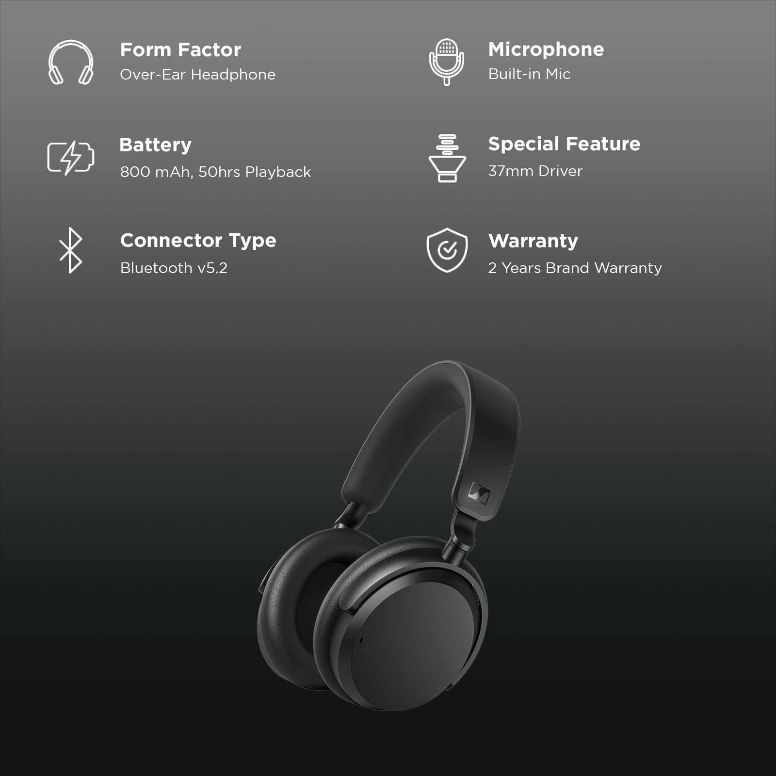 SENNHEISER ACCENTUM 700174 Bluetooth Headphone with Mic (50 Hour Battery Playtime, Over Ear, Black)_2