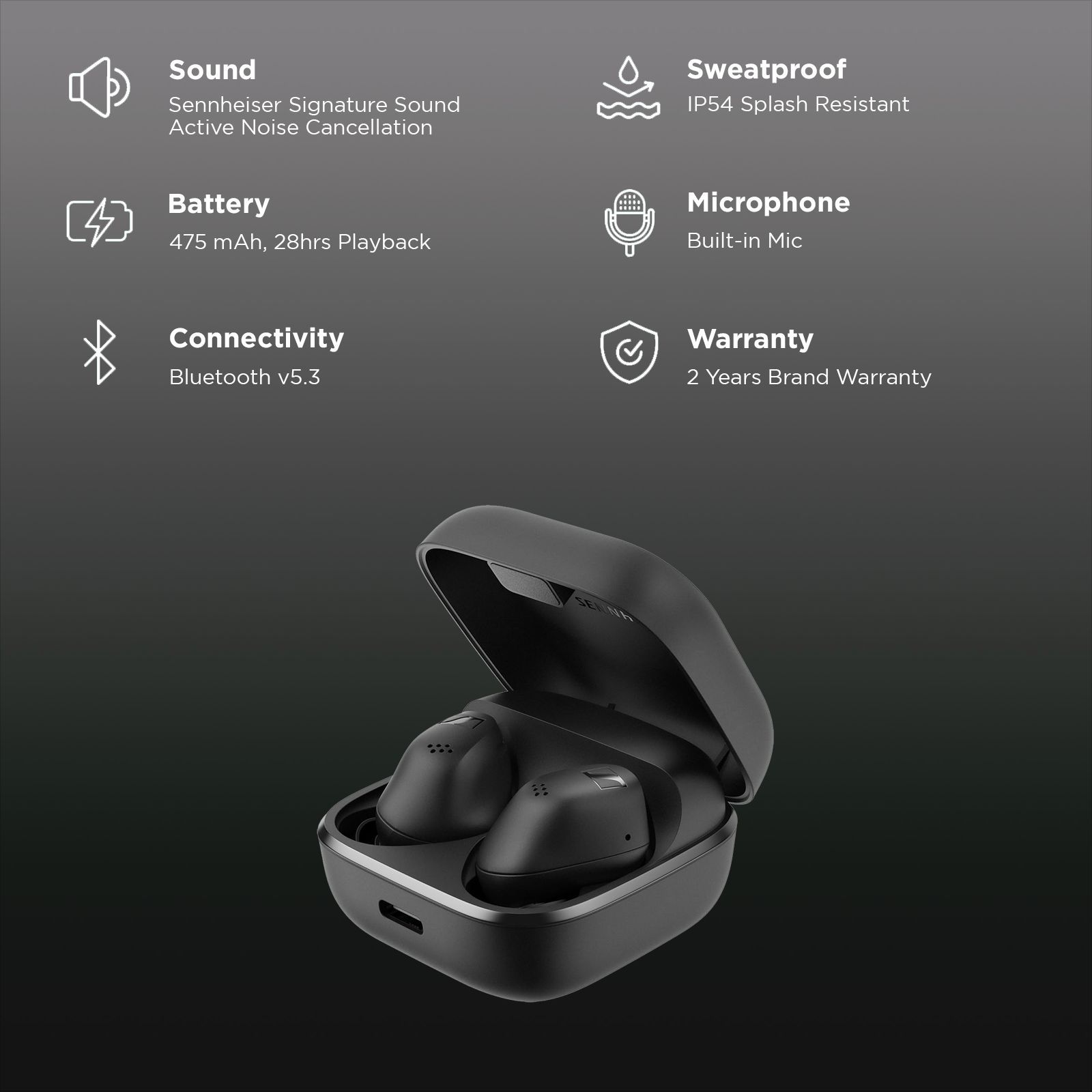 SENNHEISER ACCENTUM 700262 TWS Earbuds with Hybrid Active Noise Cancellation (IP54 Splash Resistant, 28 Hours Battery Life, Black) SENNHEISER ACCENTUM 700262 TWS Earbuds with Hybrid Active Noise Cancellation (IP54 Splash Resistant, 28 Hours Battery Life, Black)_2