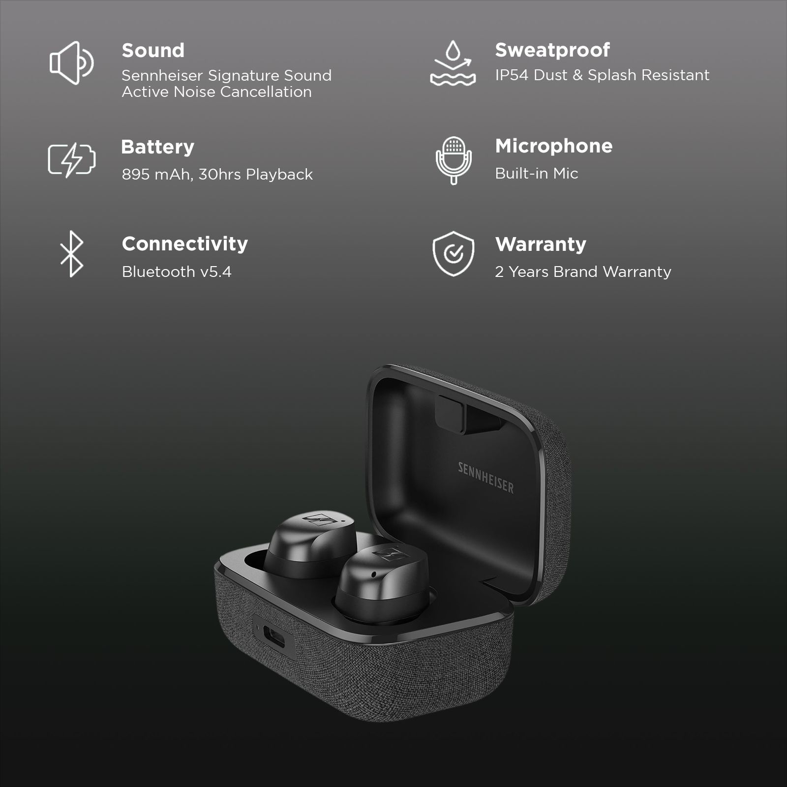 SENNHEISER MOMENTUM True Wireless 4 700365 TWS Earbuds with Adaptive Noise Cancellation (IP54 Dust & Splash Resistant, Auracast Support, Black Graphite)_2
