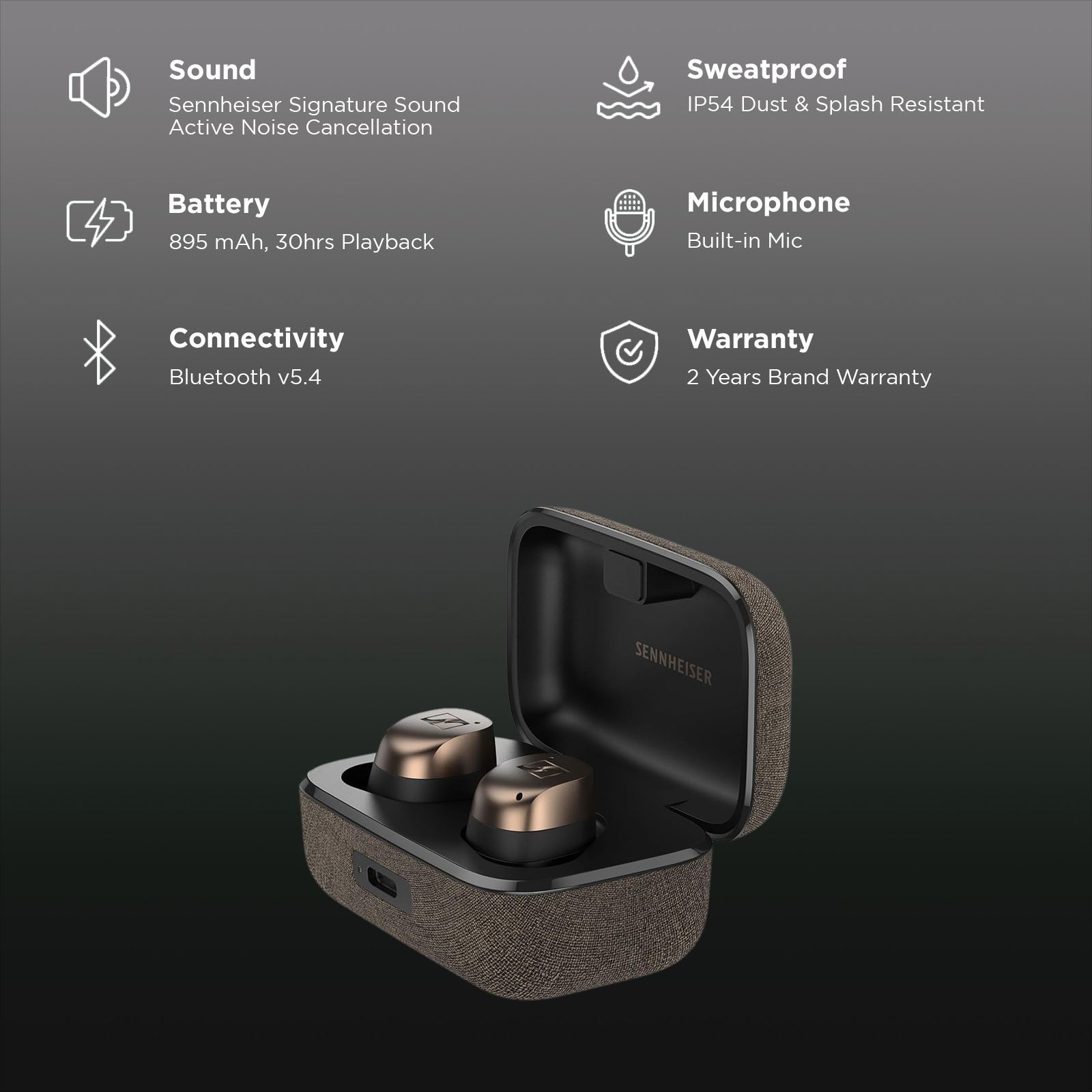 SENNHEISER MOMENTUM True Wireless 4 700367 TWS Earbuds with Adaptive Noise Cancellation (IP54 Dust & Splash Resistant, Auracast Support, Black Copper)_2