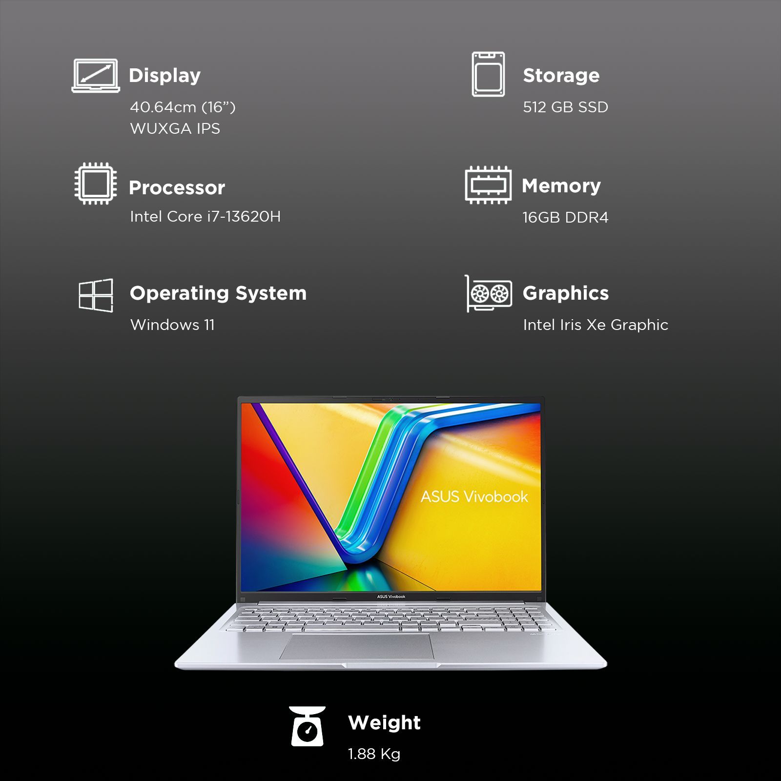 ASUS Vivobook 16 X1605VA-MB1628WS Intel Core i7 13th Gen Laptop (16GB, 512GB SSD, Windows 11 Home, 16 inch WUXGA IPS Display, MS Office 2024, Cool Silver, 1.88 KG)_3