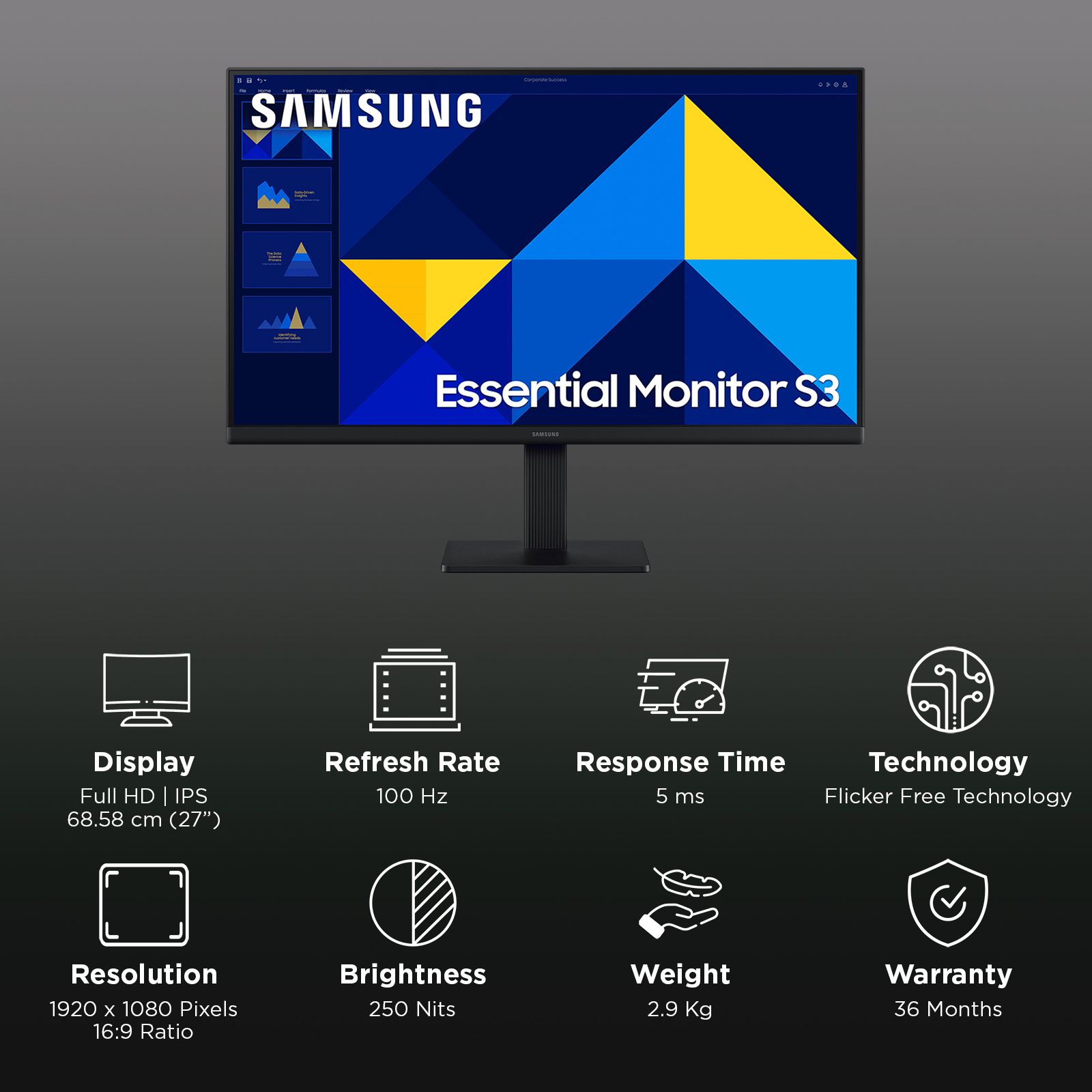  SAMSUNG Essential S3 68.58 cm (27 inch) Full HD IPS Panel Monitor with Flicker Free_3