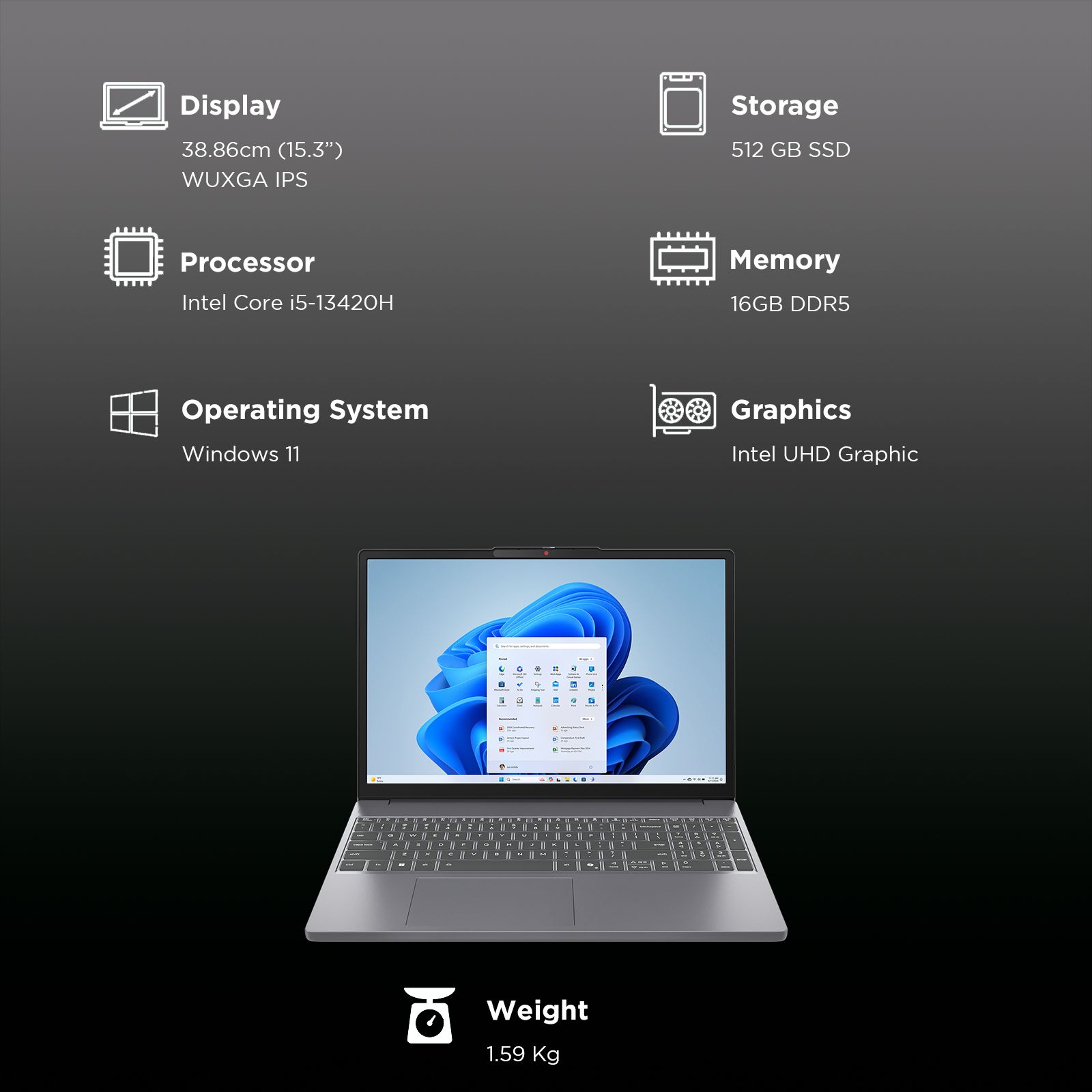 Lenovo IdeaPad Slim 3 15IRH10 Intel Core i5 13th Gen Thin & Light Laptop (16GB, 512GB SSD, Windows 11 Home, 15.3 inch WUXGA IPS Display, MS Office 2024, Luna Grey, 1.59 KG) Lenovo IdeaPad Slim 3 15IRH10 Intel Core i5 13th Gen Thin & Light Laptop (16GB, 512GB SSD, Windows 11 Home, 15.3 inch WUXGA IPS Display, MS Office 2024, Luna Grey, 1.59 KG)_3