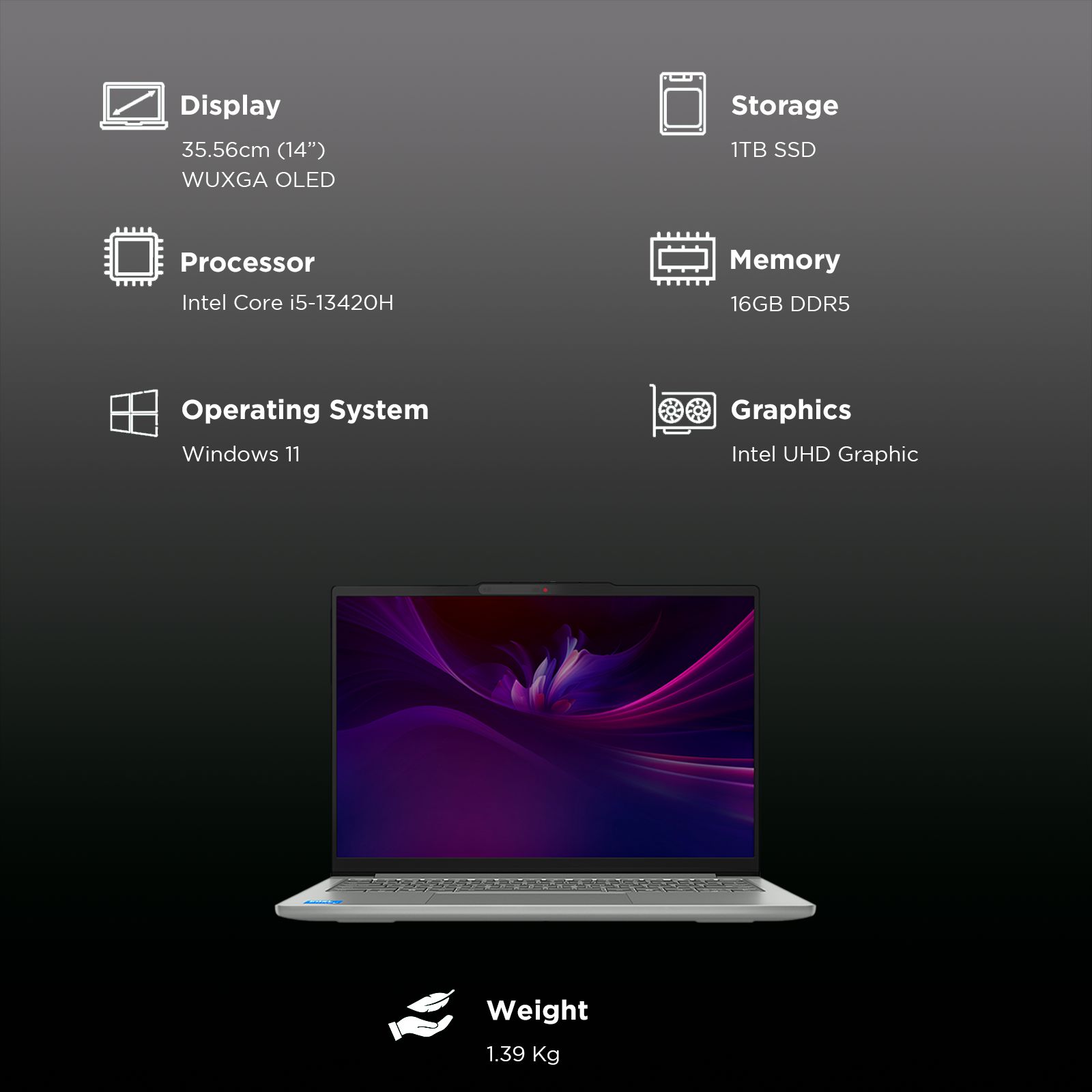 Lenovo IdeaPad Slim 5 14IRH10 Intel Core i5 13th Gen Thin & Light Laptop (16GB, 1TB SSD, Windows 11 Home, 14 inch WUXGA OLED Display, MS Office 2024, Luna Grey, 1.39 KG) Lenovo IdeaPad Slim 5 14IRH10 Intel Core i5 13th Gen Thin & Light Laptop (16GB, 1TB SSD, Windows 11 Home, 14 inch WUXGA OLED Display, MS Office 2024, Luna Grey, 1.39 KG)_3