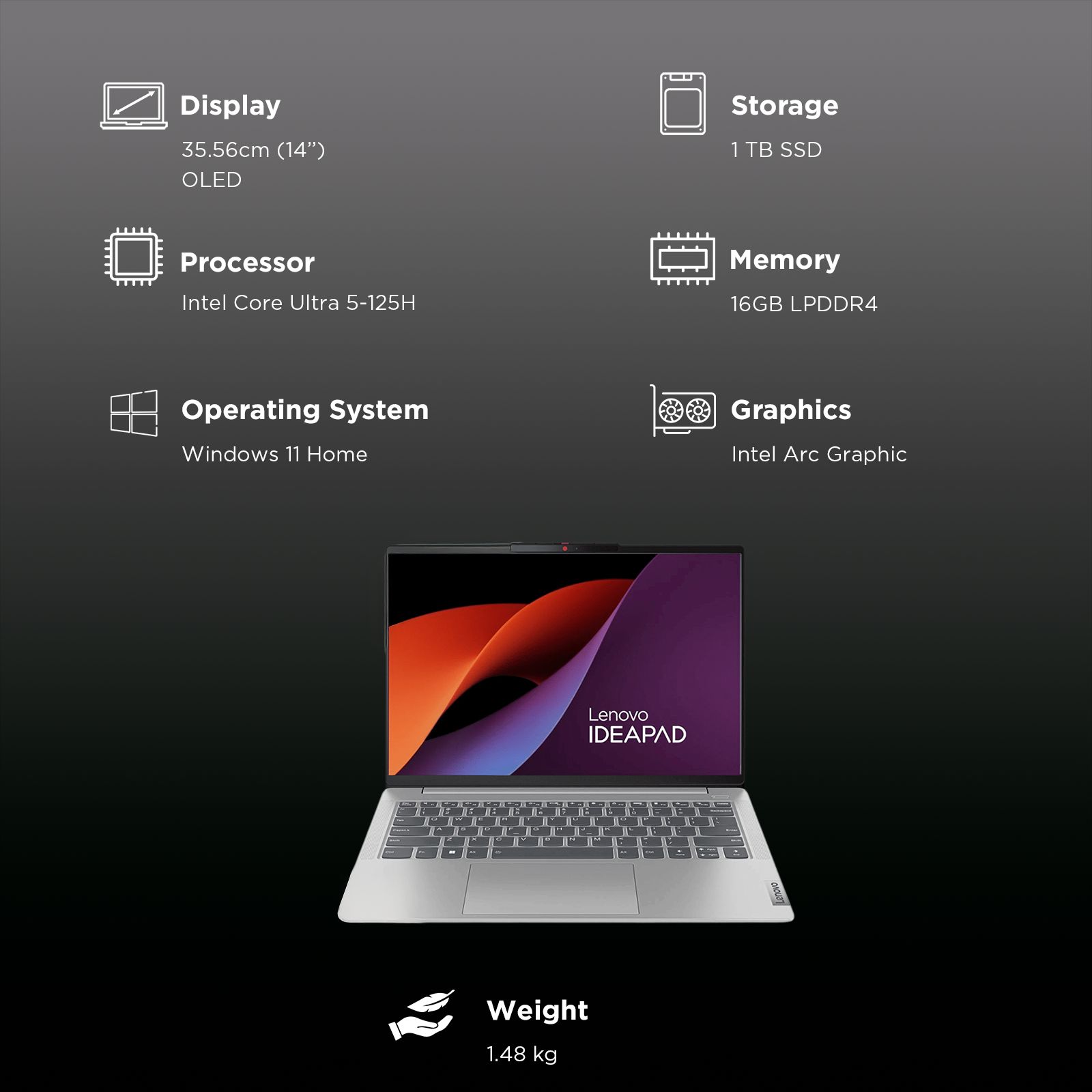Lenovo IdeaPad Slim 5 14IMH9 Intel Core Ultra 5 Thin & Light Laptop (16GB, 1TB SSD, Windows 11 Home, 14 inch WUXGA OLED Display, MS Office Home 2024, 1.48 KG)_3