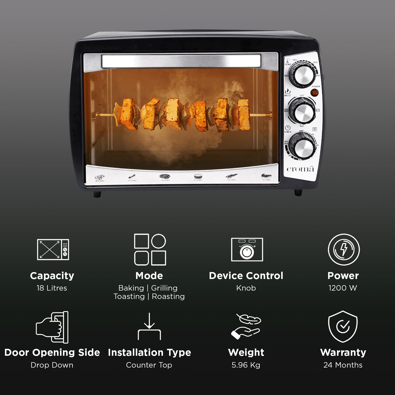 Croma 18L Oven Toaster Grill with Motorized Rotisserie (Black & Silver)_3