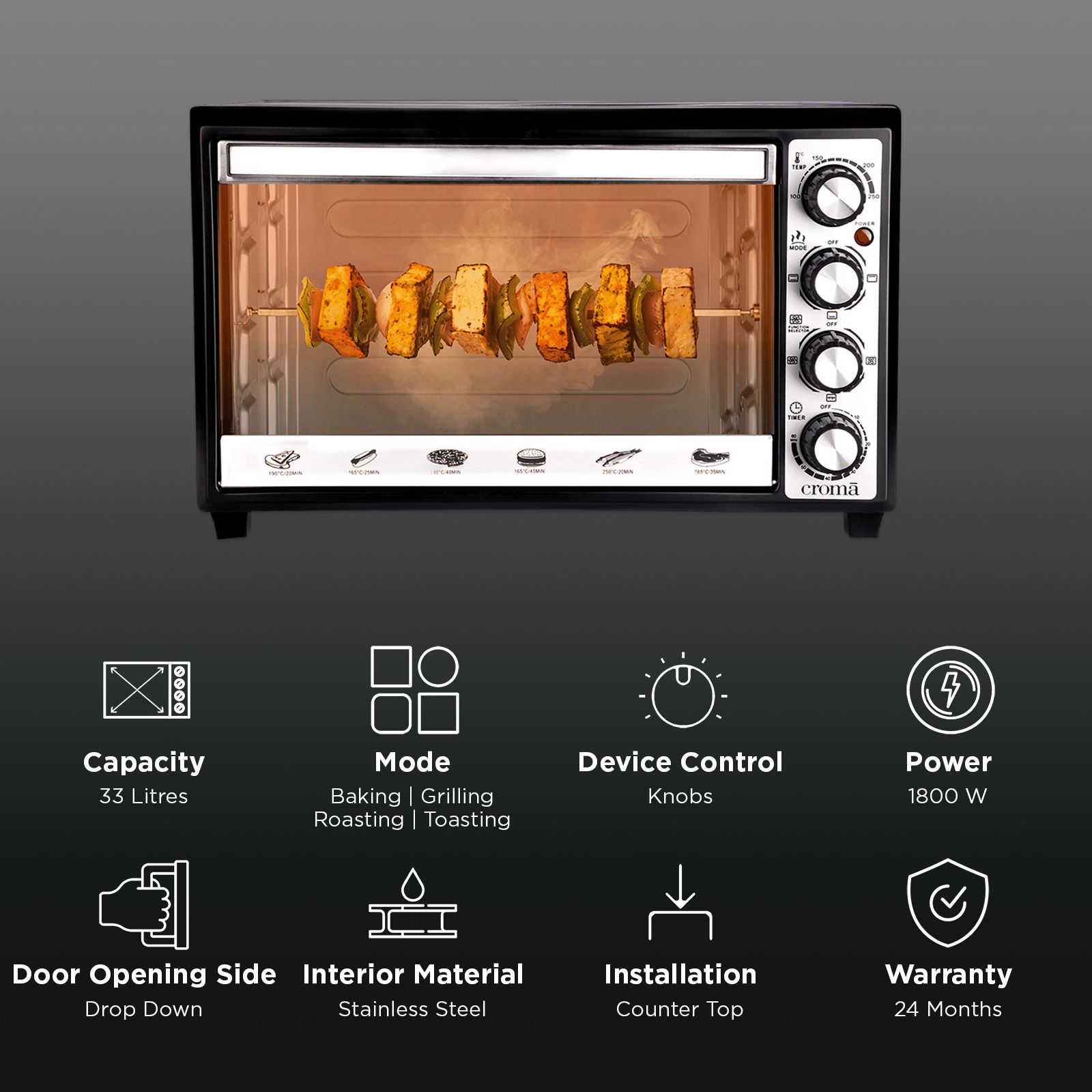 Croma 33L Oven Toaster Grill with Motorized Rotisserie (Black & Silver)_3