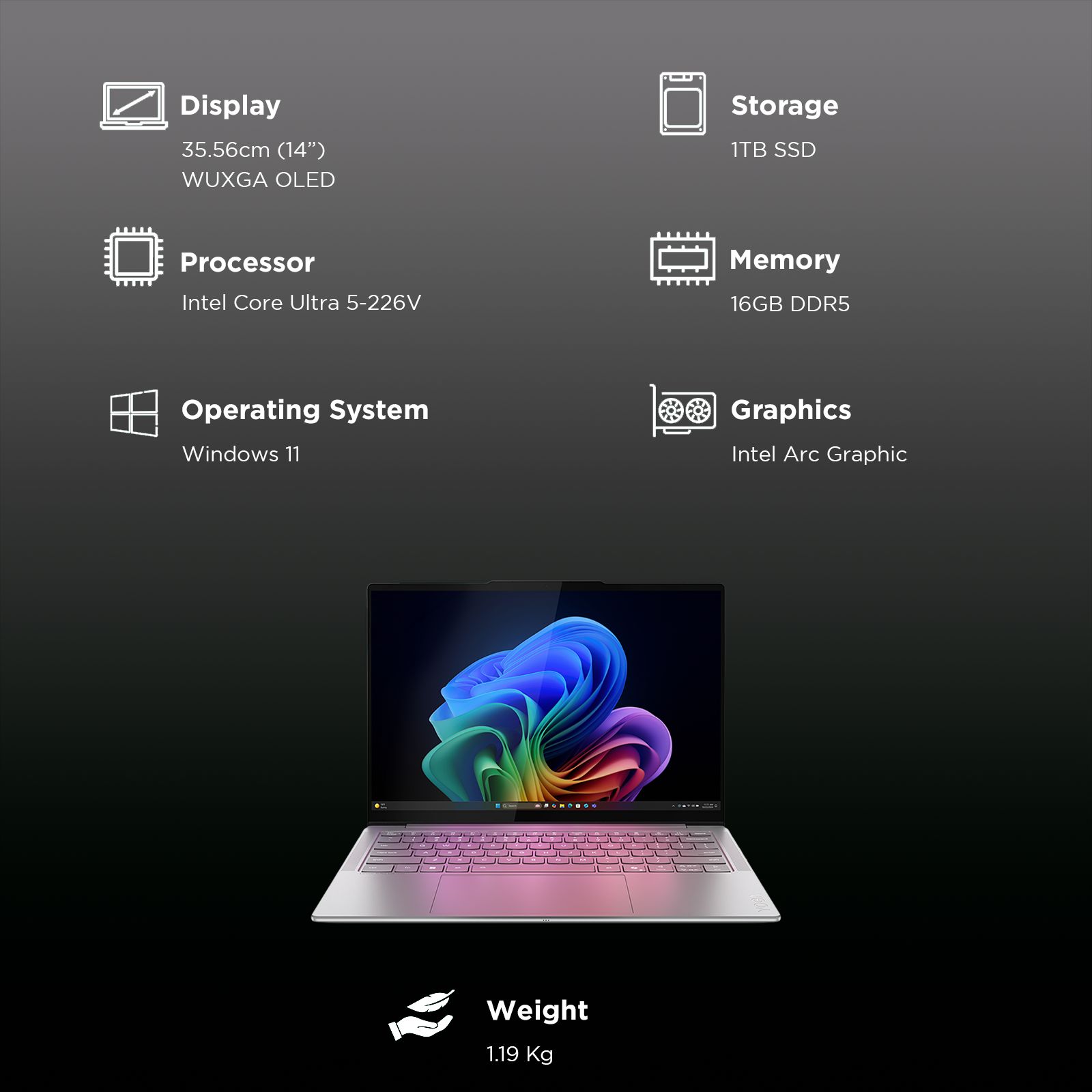 Lenovo Yoga Slim 7 14ILL10 Intel Core Ultra 5 Laptop (16GB, 1TB SSD, Windows 11 Home, 14 inch WUXGA OLED Display, MS Office 2024, Luna Grey, 1.19 KG) Lenovo Yoga Slim 7 14ILL10 Intel Core Ultra 5 Laptop (16GB, 1TB SSD, Windows 11 Home, 14 inch WUXGA OLED Display, MS Office 2024, Luna Grey, 1.19 KG)_3