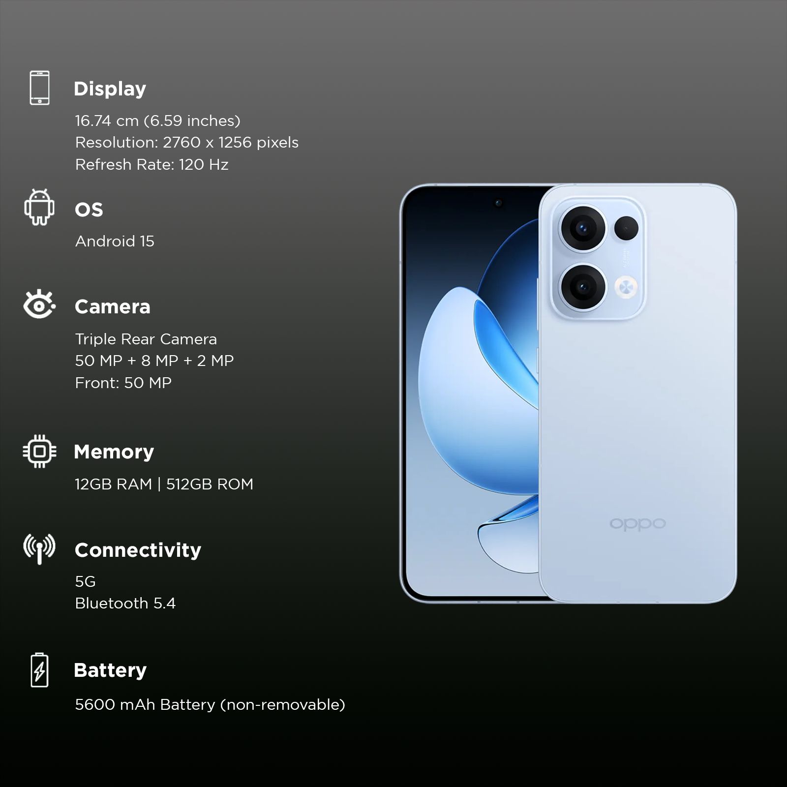 oppo Reno13 5G (12GB RAM, 512GB, Sky Blue)_3