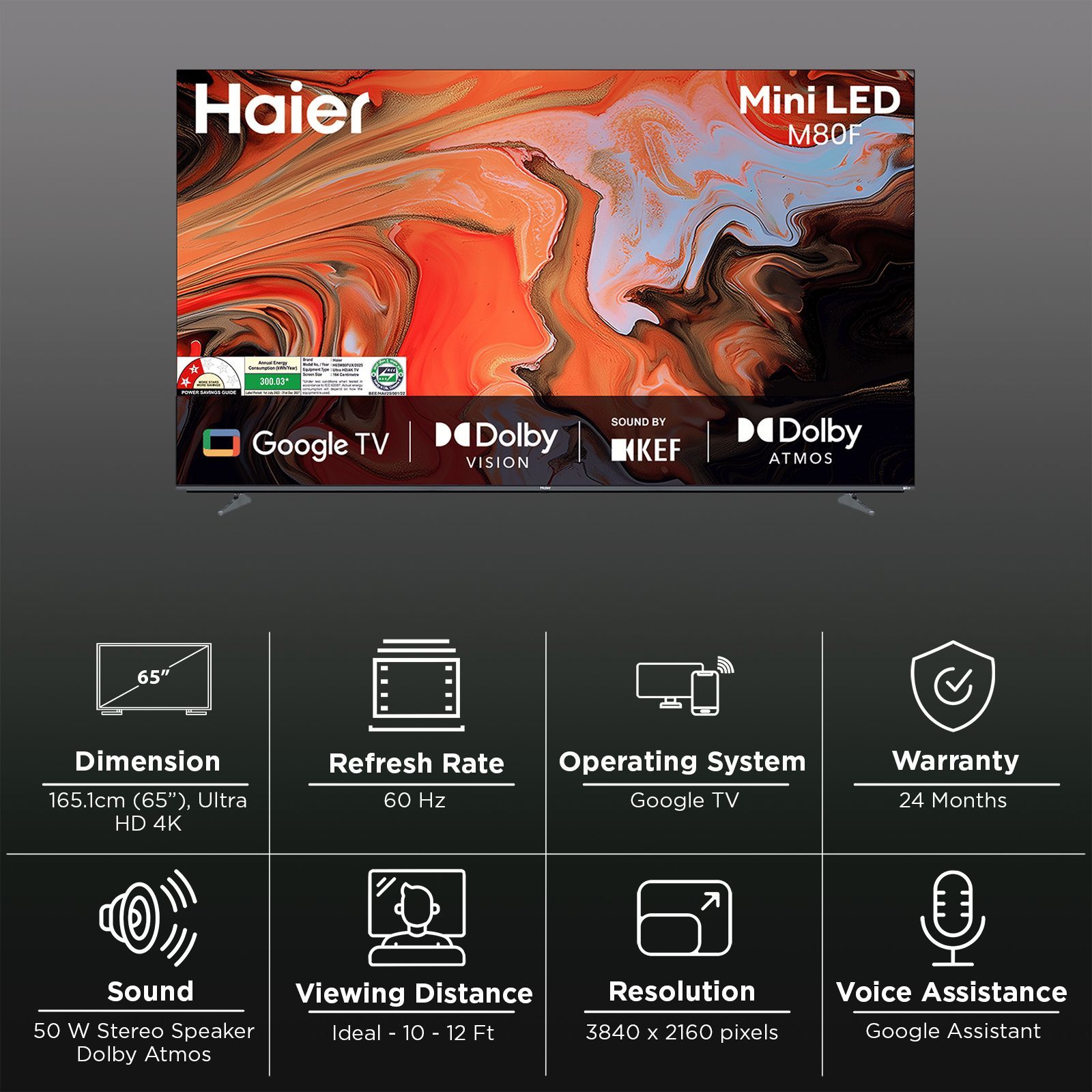 Haier M80F 165.1 cm (65 inch) 4K Ultra HD Mini LED Smart Google TV with Dolby Vision & Dolby Atmos (2025 Model) Haier M80F 165.1 cm (65 inch) 4K Ultra HD Mini LED Smart Google TV with Dolby Vision & Dolby Atmos (2025 Model)_3