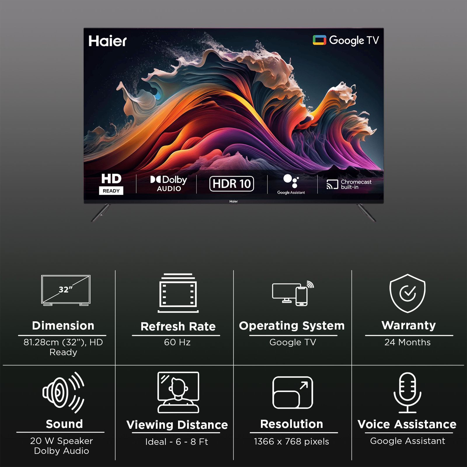 Haier 81.28 cm (32 inch) HD Ready LED Smart Google TV with Google Assistant (2025 model)_3