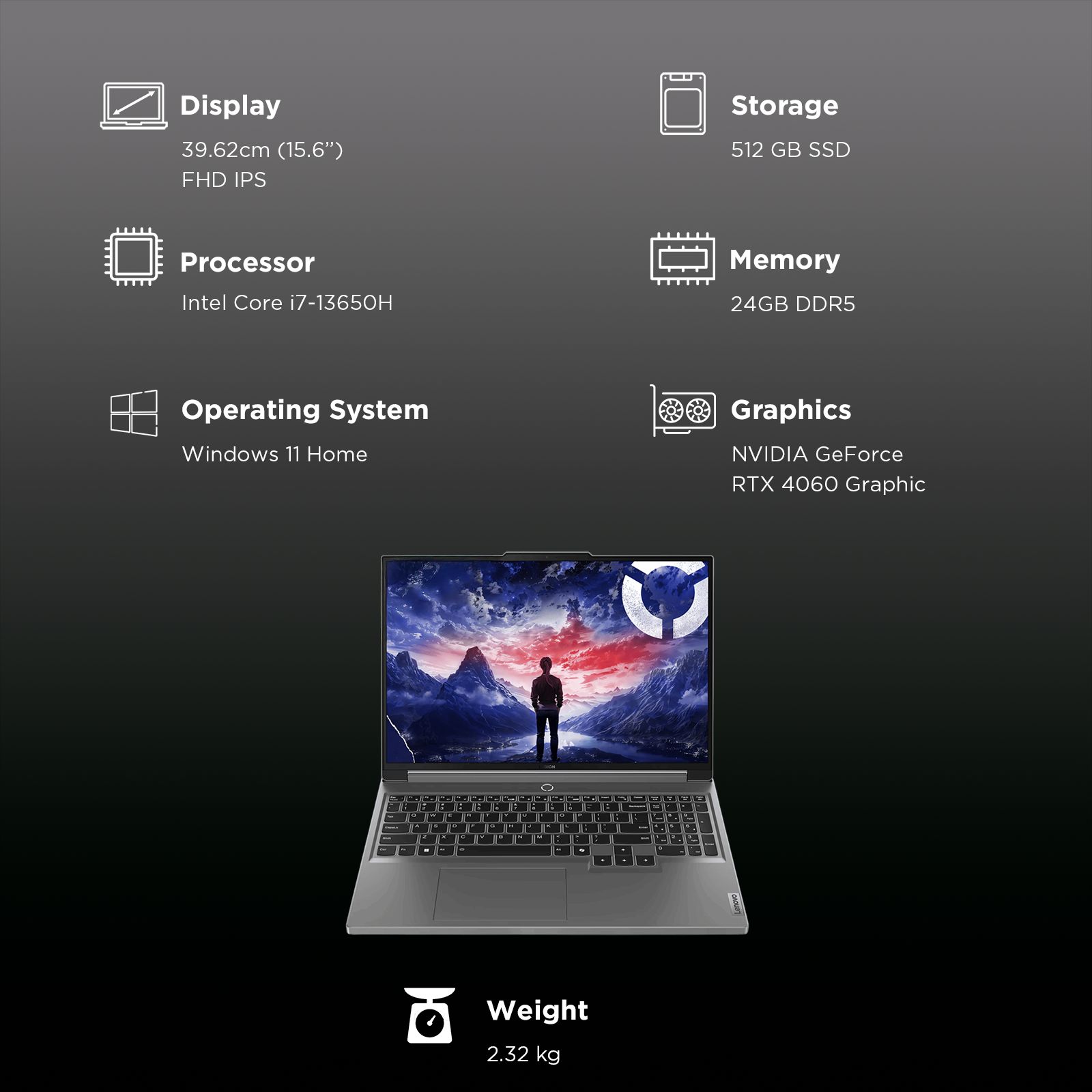 Lenovo Legion 5 15IRX9 Intel Core i7 13th Gen Gaming Laptop (24GB, 512GB SSD, Windows 11 Home, 8GB Graphics, 15.6 inch 144 Hz Full HD IPS Display, NVIDIA GeForce RTX 4060, MS Office Home 2024, Storm Grey, 2.32 KG) Lenovo Legion 5 15IRX9 Intel Core i7 13th Gen Gaming Laptop (24GB, 512GB SSD, Windows 11 Home, 8GB Graphics, 15.6 inch 144 Hz Full HD IPS Display, NVIDIA GeForce RTX 4060, MS Office Home 2024, Storm Grey, 2.32 KG)_3