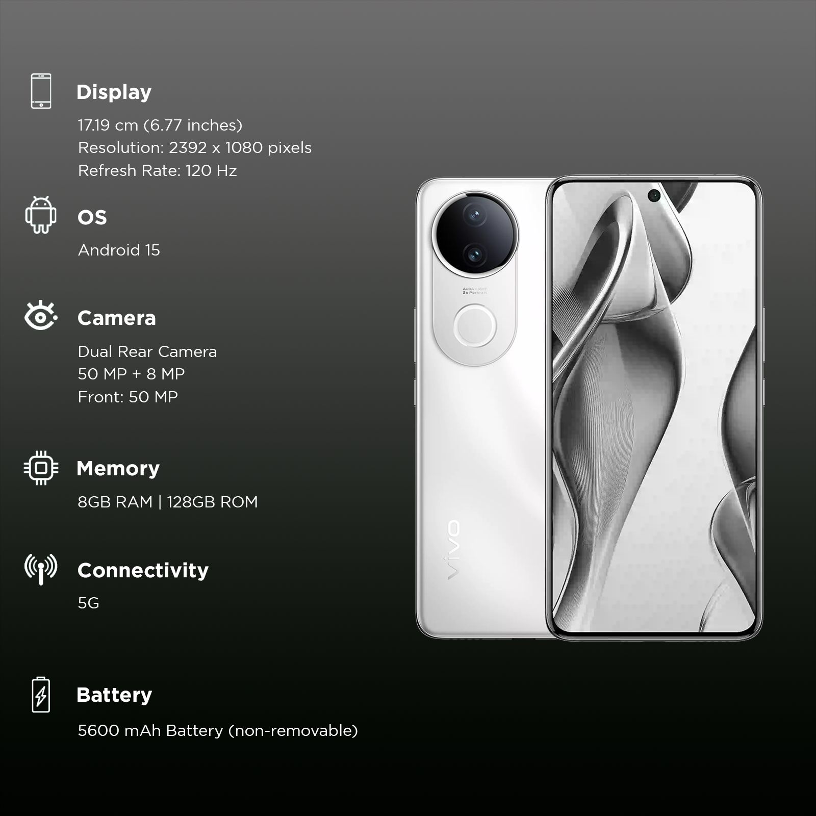 vivo V50e 5G (8GB RAM, 128GB, Pearl White)_3