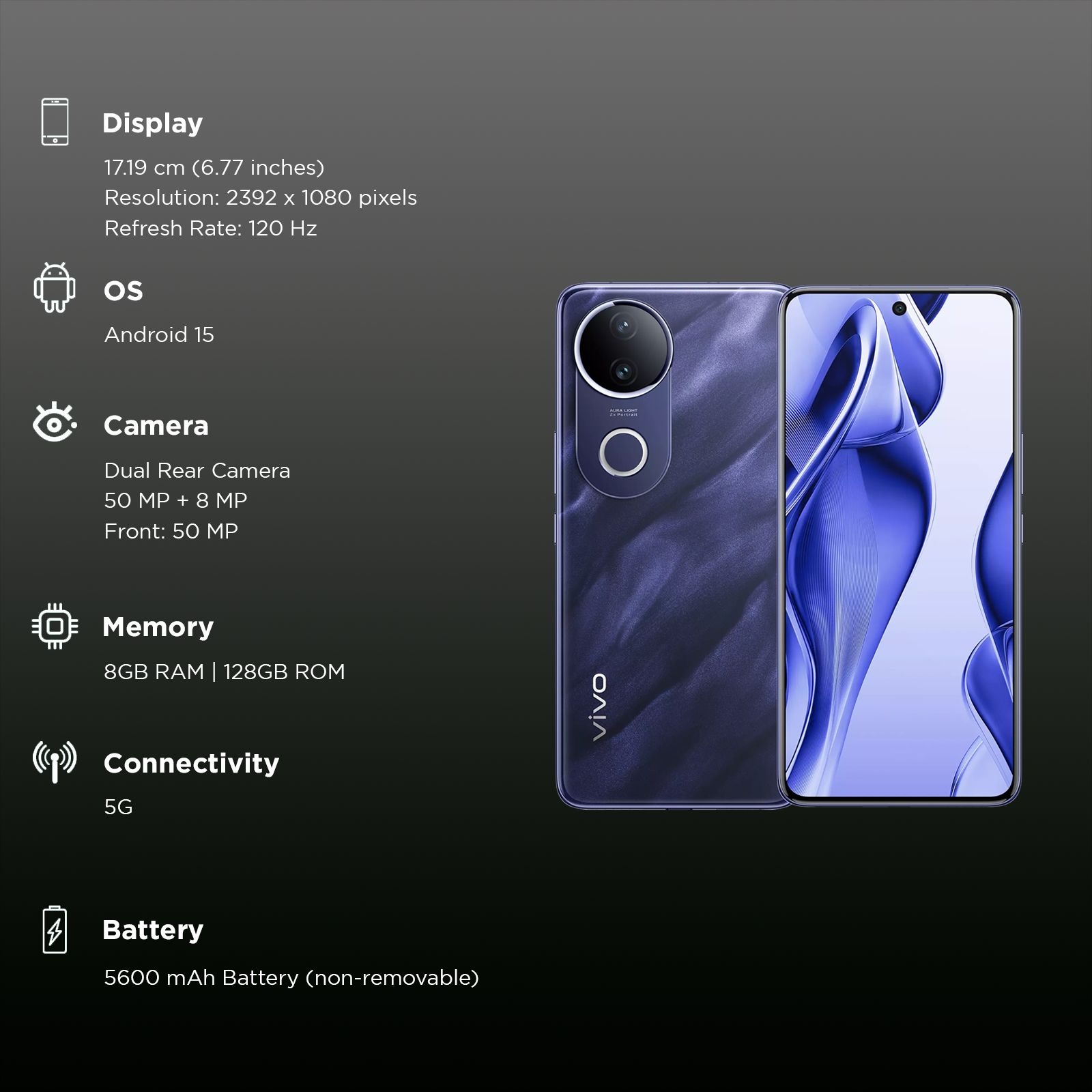vivo V50e 5G (8GB RAM, 128GB, Sapphire Blue)_3