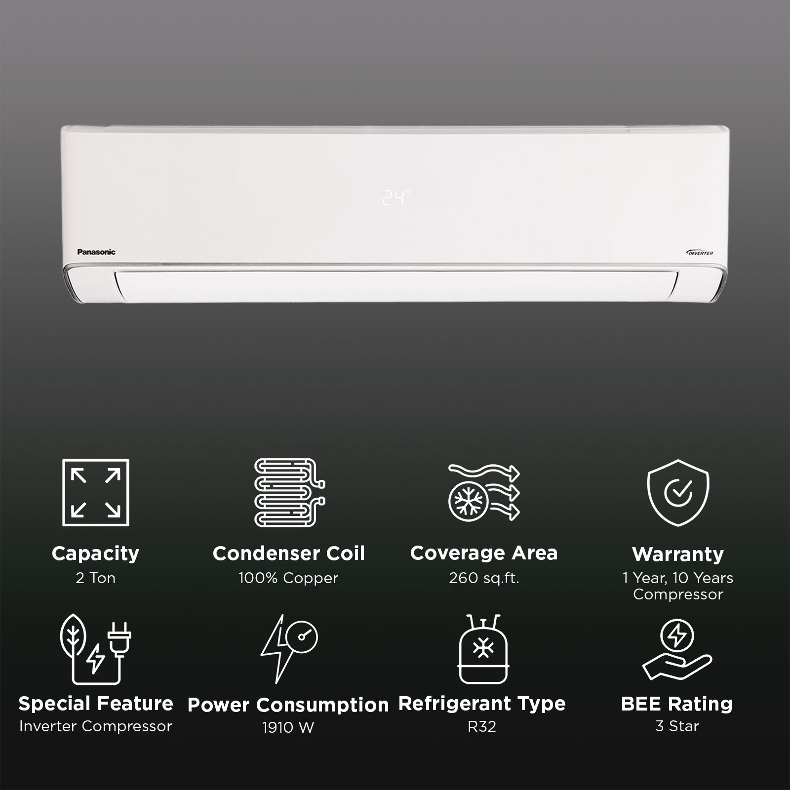 Panasonic EZ 7 in 1 Convertible 2 Ton 3 Star Hot & Cold Inverter Split Smart AC with Voice Control (2025 Model, Copper Condenser, CS/CU-EZ24BKYFM)_2