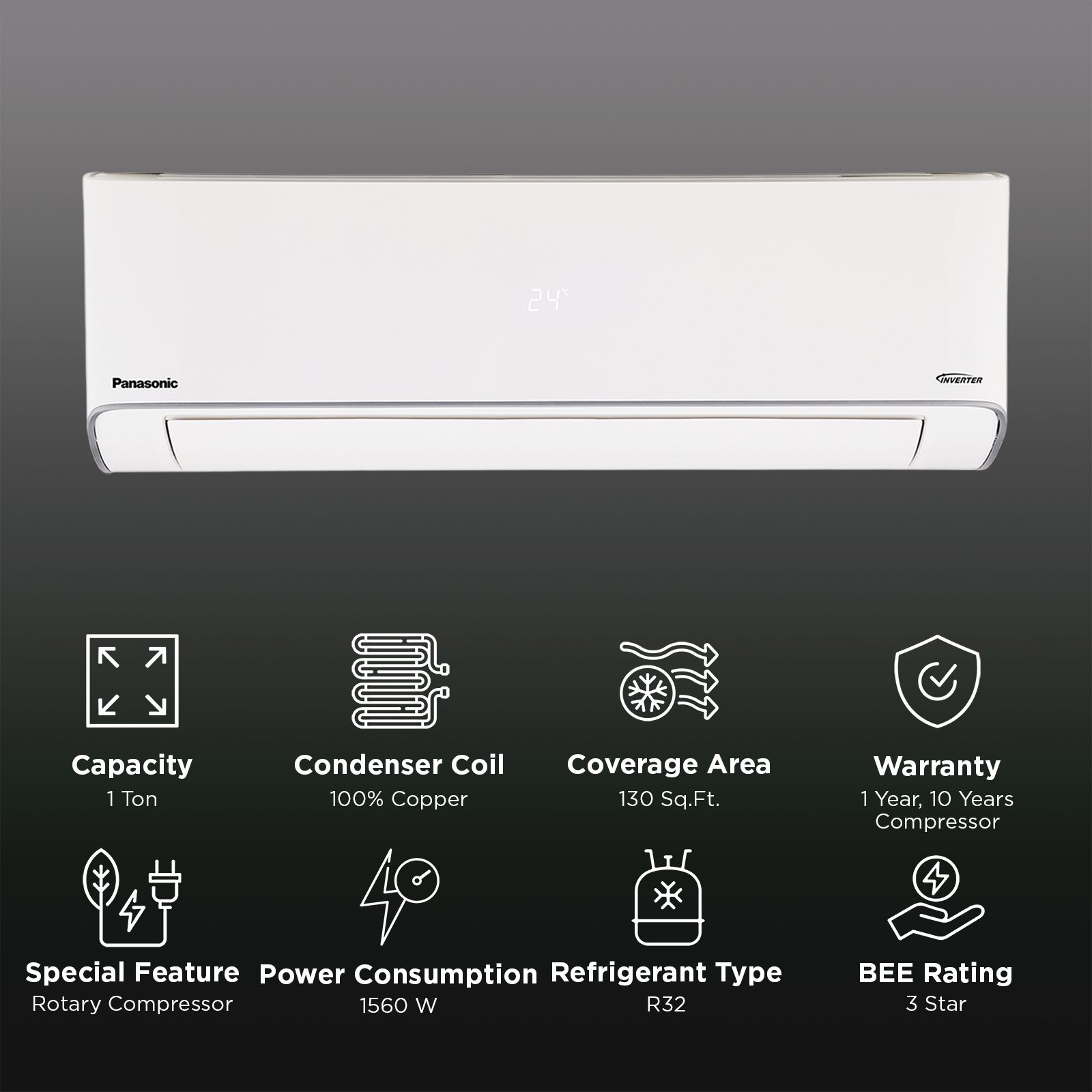 Panasonic EZ 7 in 1 Convertible 1 Ton 3 Star Hot & Cold Inverter Split AC with Crystal Clean (Copper Condenser, CS/CU-EZ12BKYF)_1