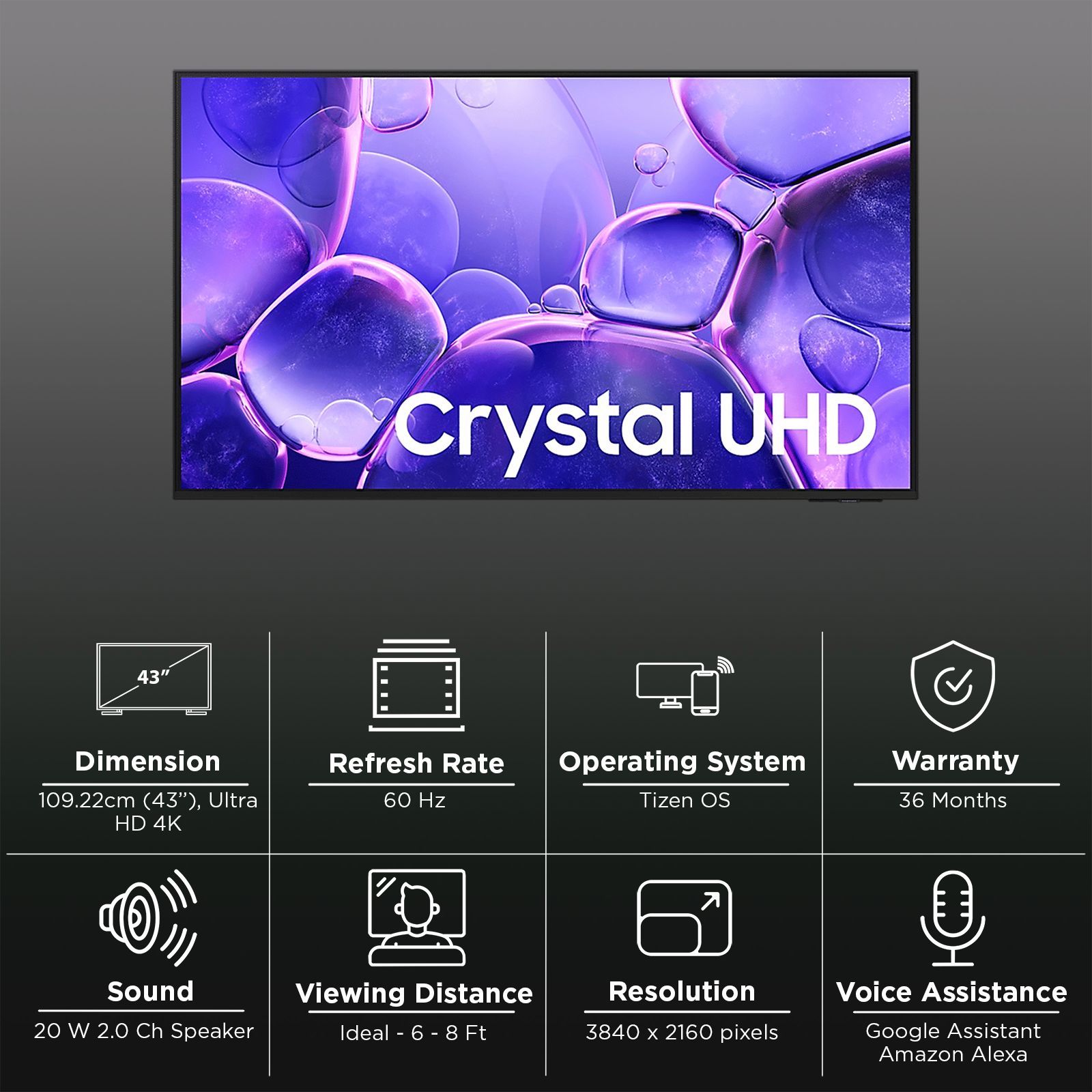 SAMSUNG U8600F 109.22 cm (43 inch) 4K Ultra HD LED Smart Tizen TV with Alexa & Google Assistant (2025 model)_3