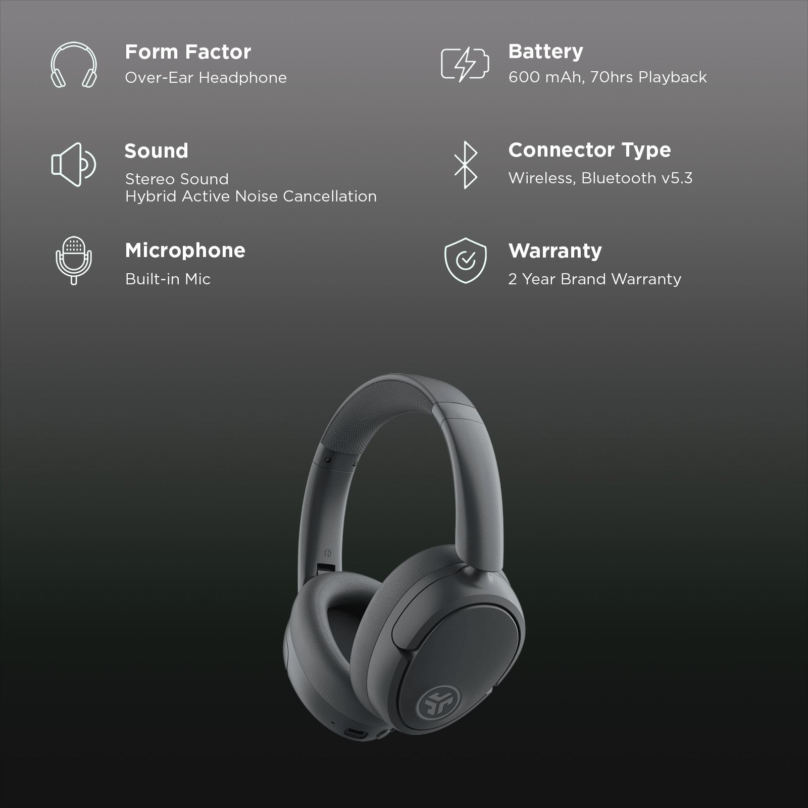 JLAB JBuds LUX HBJLUXANCRGPH62 Bluetooth Headphone with Mic (Hybrid Active Noise Cancellation, Over Ear, Graphite)_2