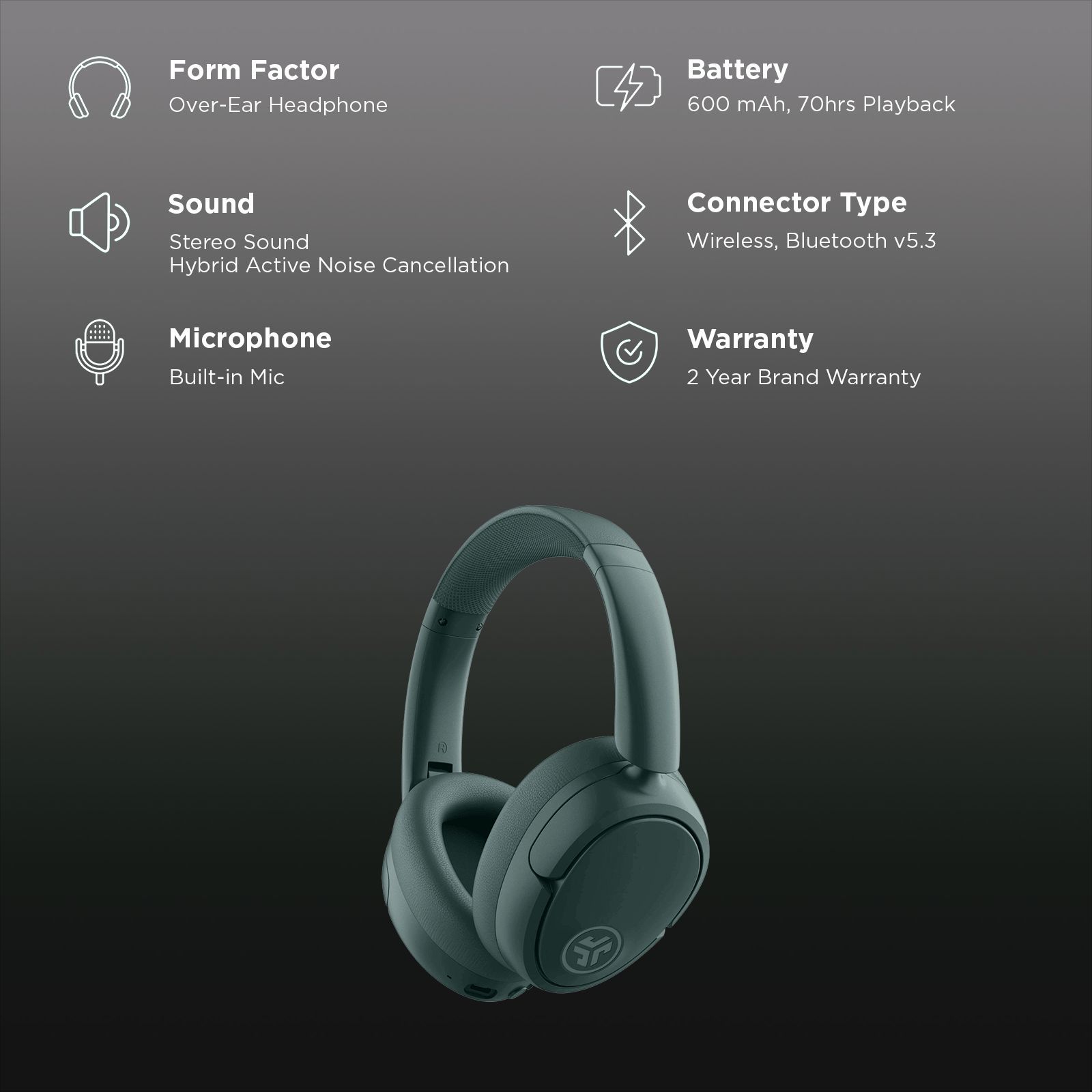 JLAB JBuds LUX HBJLUXANCRSGE62 Bluetooth Headphone with Mic (Hybrid Active Noise Cancellation, Over Ear, Sage)_2