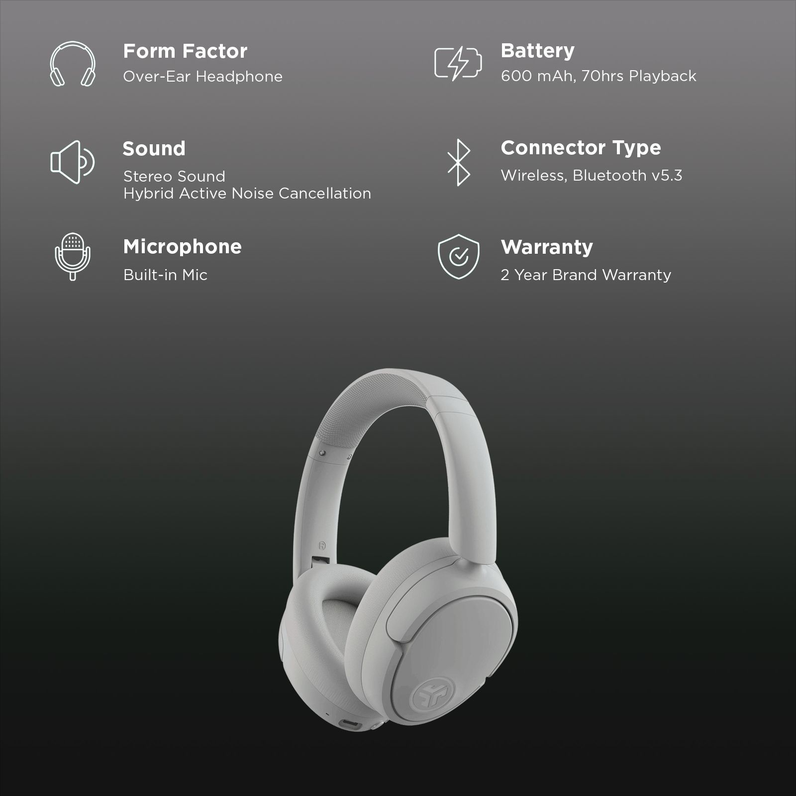 JLAB JBuds LUX HBJLUXANCRWHT62 Bluetooth Headphone with Mic (Hybrid Active Noise Cancellation, Over Ear, Cloud)_2