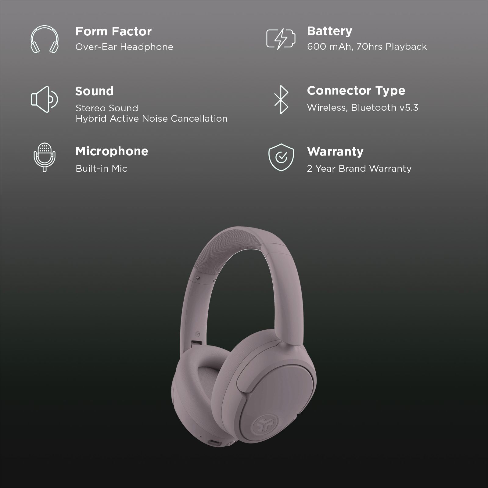 JLAB JBuds LUX HBJLUXANCRMVE62 Bluetooth Headphone with Mic (Hybrid Active Noise Cancellation, Over Ear, Mauve)_2