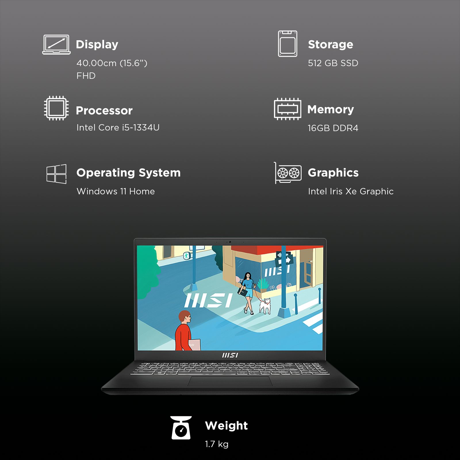 MSI Modern 15 B13M-1200IN Intel Core i5 13th Gen Thin & Light Laptop (16GB, 512GB SSD, Windows 11 Home, 15.6 inch Full HD Display, MS Office 2024, Classic Black, 1.7 KG) MSI Modern 15 B13M-1200IN Intel Core i5 13th Gen Thin & Light Laptop (16GB, 512GB SSD, Windows 11 Home, 15.6 inch Full HD Display, MS Office 2024, Classic Black, 1.7 KG)_3