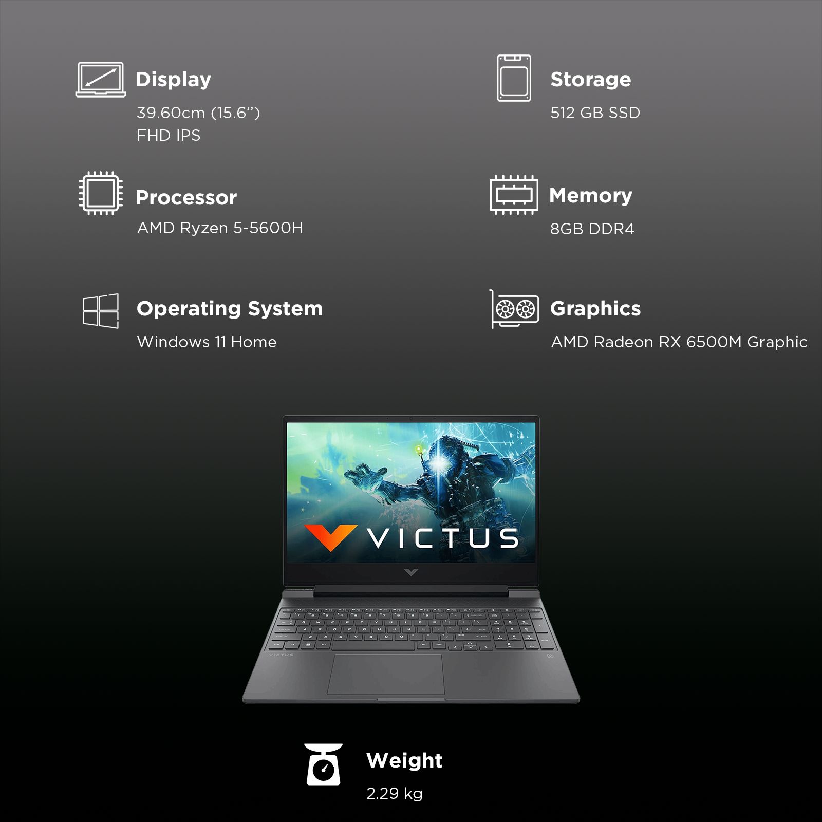 HP Victus 15-fb0185AX AMD Ryzen 5-5600H Gaming Laptop (8GB, 512GB SSD, Windows 11 Home, 4GB Graphics, 15.6 inch 144 Hz Full HD IPS Display, AMD Radeon RX 6500M, MS Office & Home 2021, Mica Silver, 2.29 KG)_3