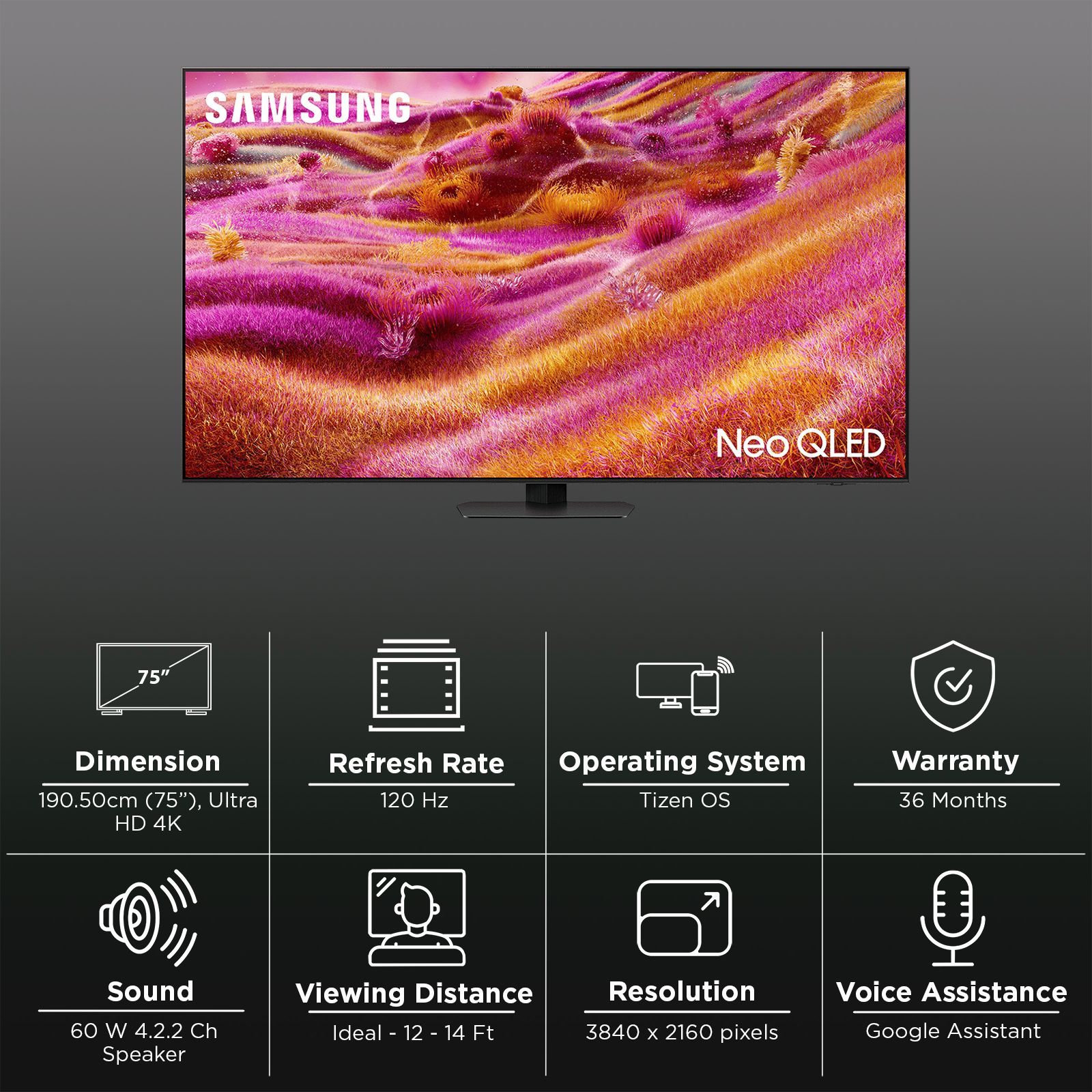 SAMSUNG QN90F 190.5 cm (75 inch) Neo QLED 4K Ultra HD Smart Tizen TV with Buit-in IoT (2025 model)_3