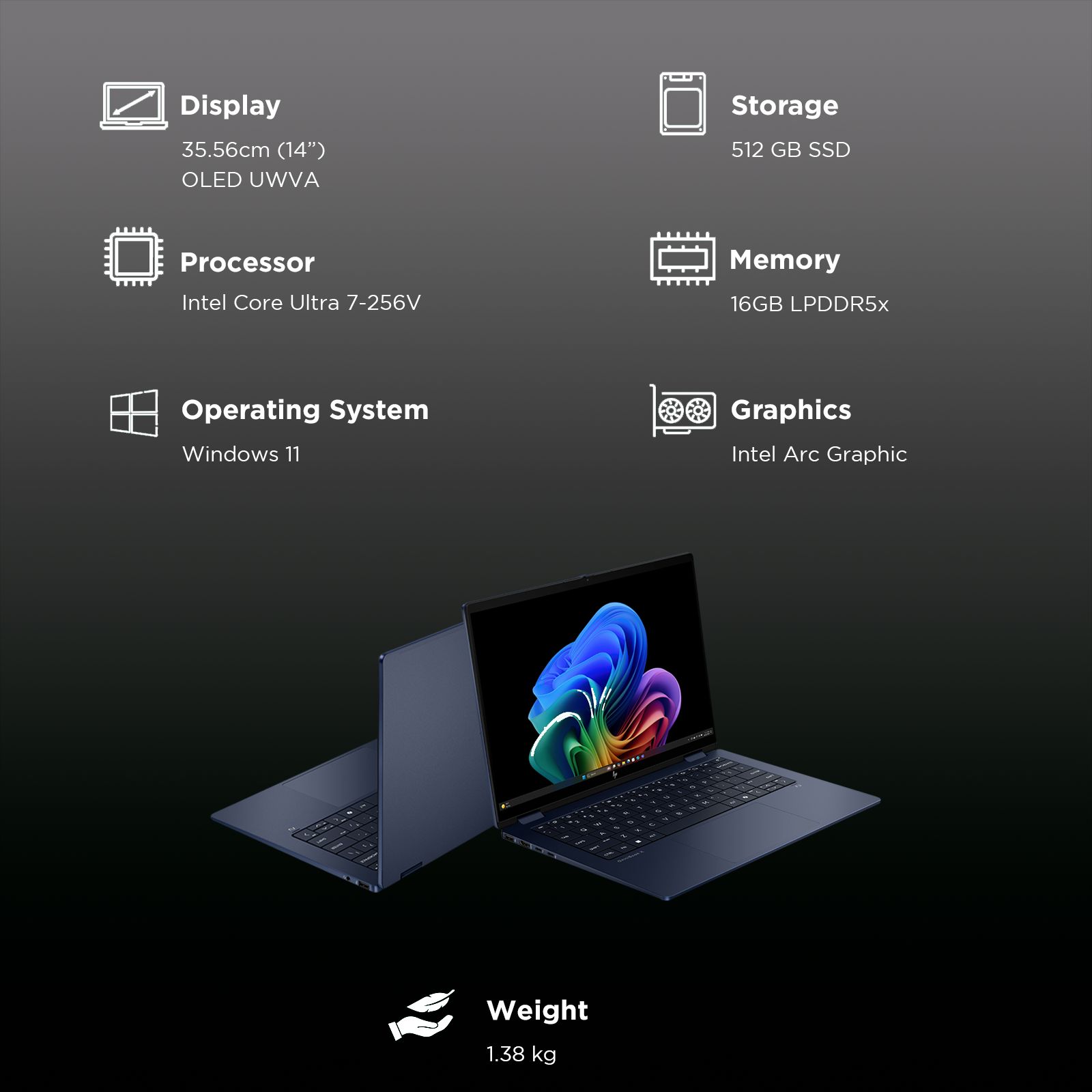 HP OmniBook X Flip 14-fm0026TU Intel Core Ultra 7 Touchscreen Thin & Light Laptop (16GB, 512GB SSD, Windows 11 Home, 14 inch 3K OLED Display, MS Office Home 2024, Atmospheric Blue, 1.38 KG)_3