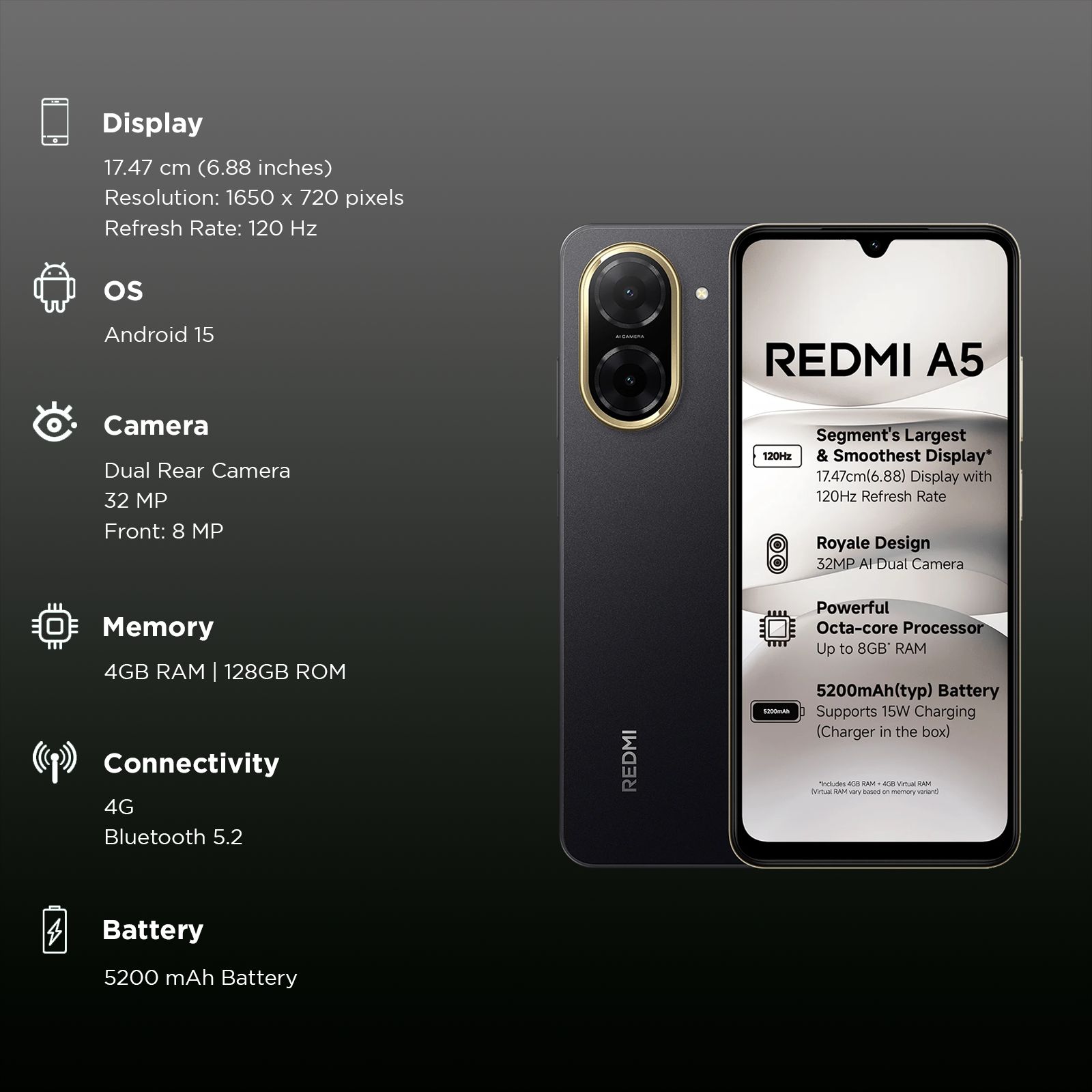 Redmi A5 (4GB RAM, 128GB, Just Black) Redmi A5 (4GB RAM, 128GB, Just Black)_3