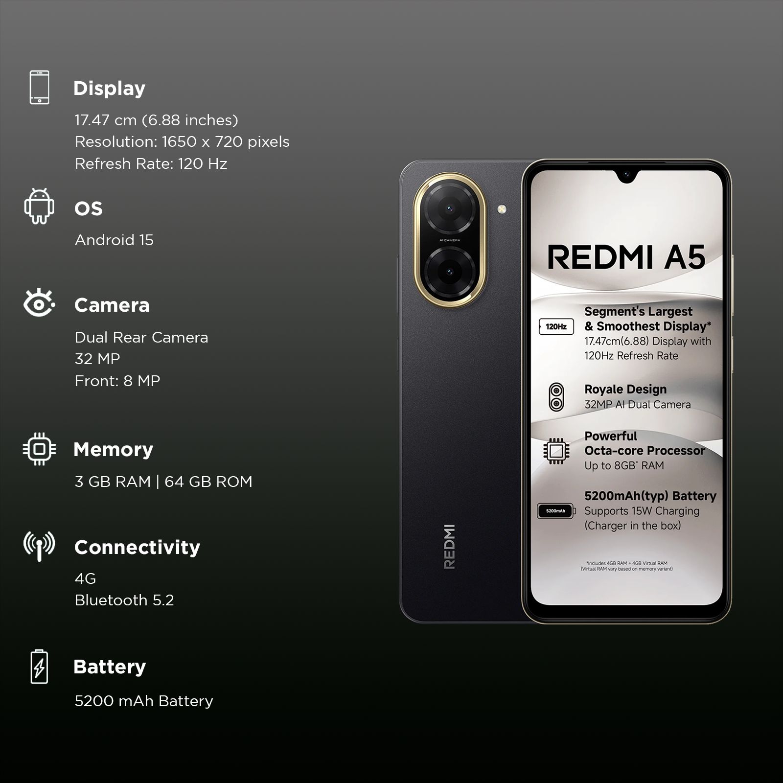 Redmi A5 (3GB RAM, 64GB, Just Black) Redmi A5 (3GB RAM, 64GB, Just Black)_3