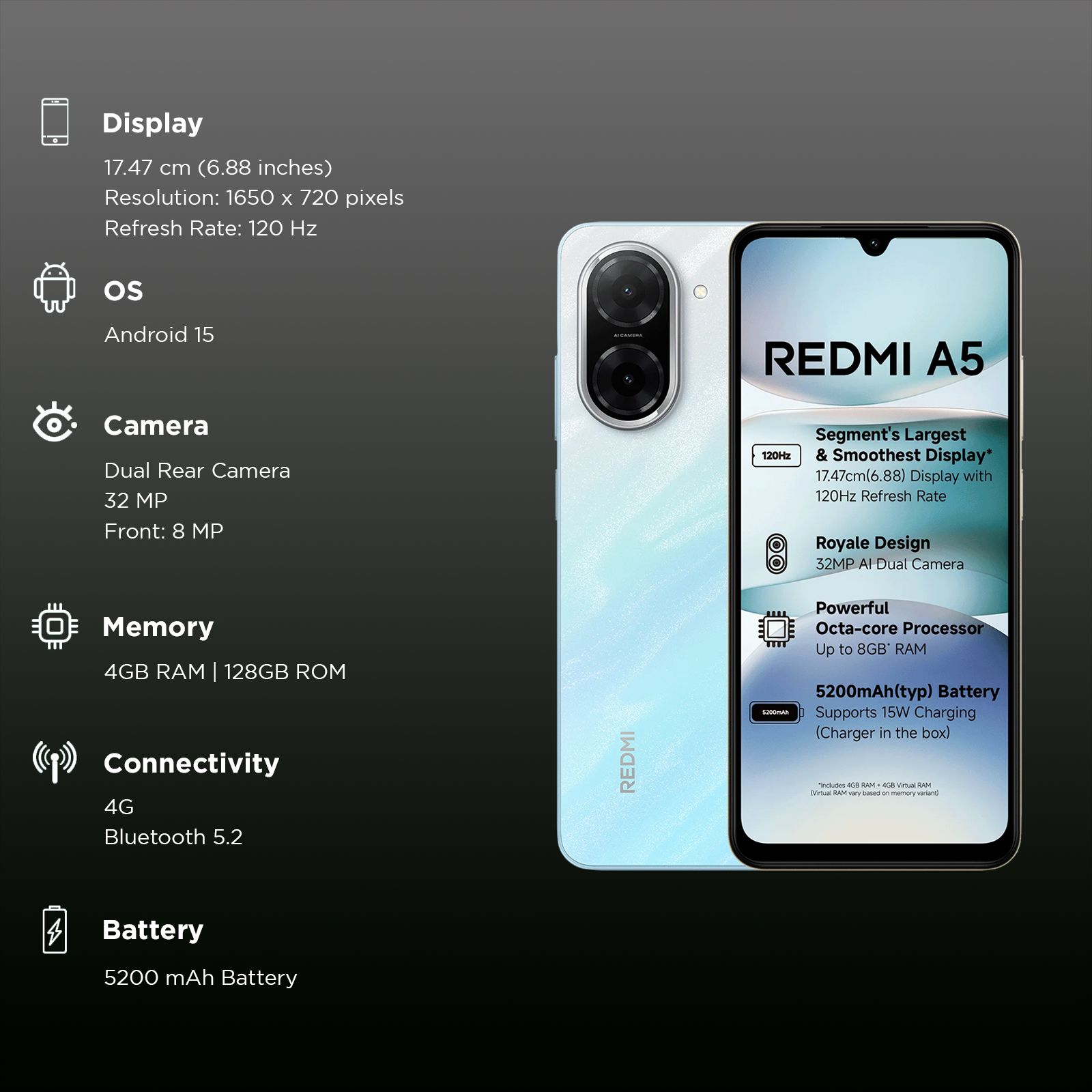 Redmi A5 (4GB RAM, 128GB, Pondicherry Blue) Redmi A5 (4GB RAM, 128GB, Pondicherry Blue)_3