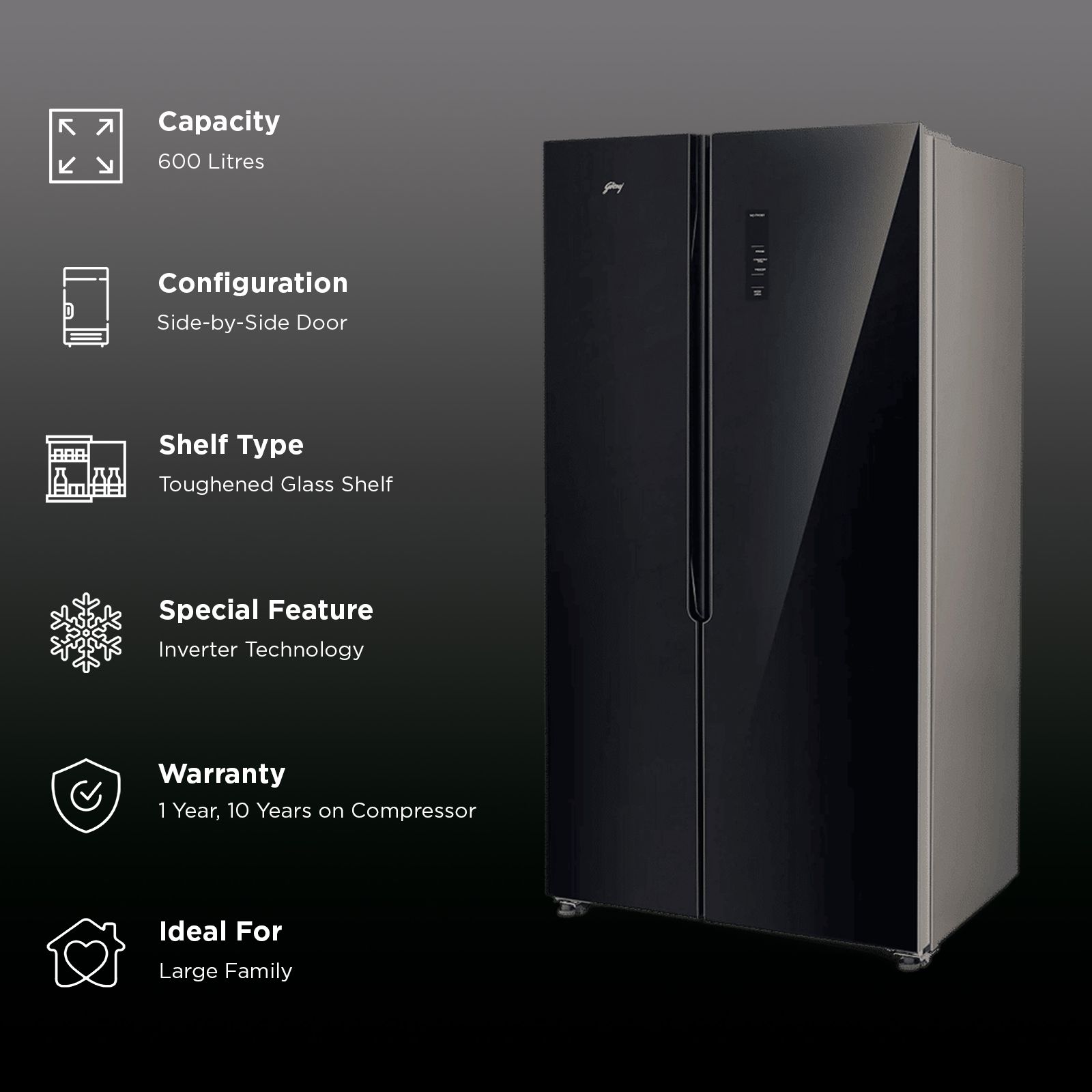 Godrej 600 Litres 3 Star Frost Free Side by Side Convertible Refrigerator with Powered By AI (RS EON VELVET 646C RIT, Opera Black)_2