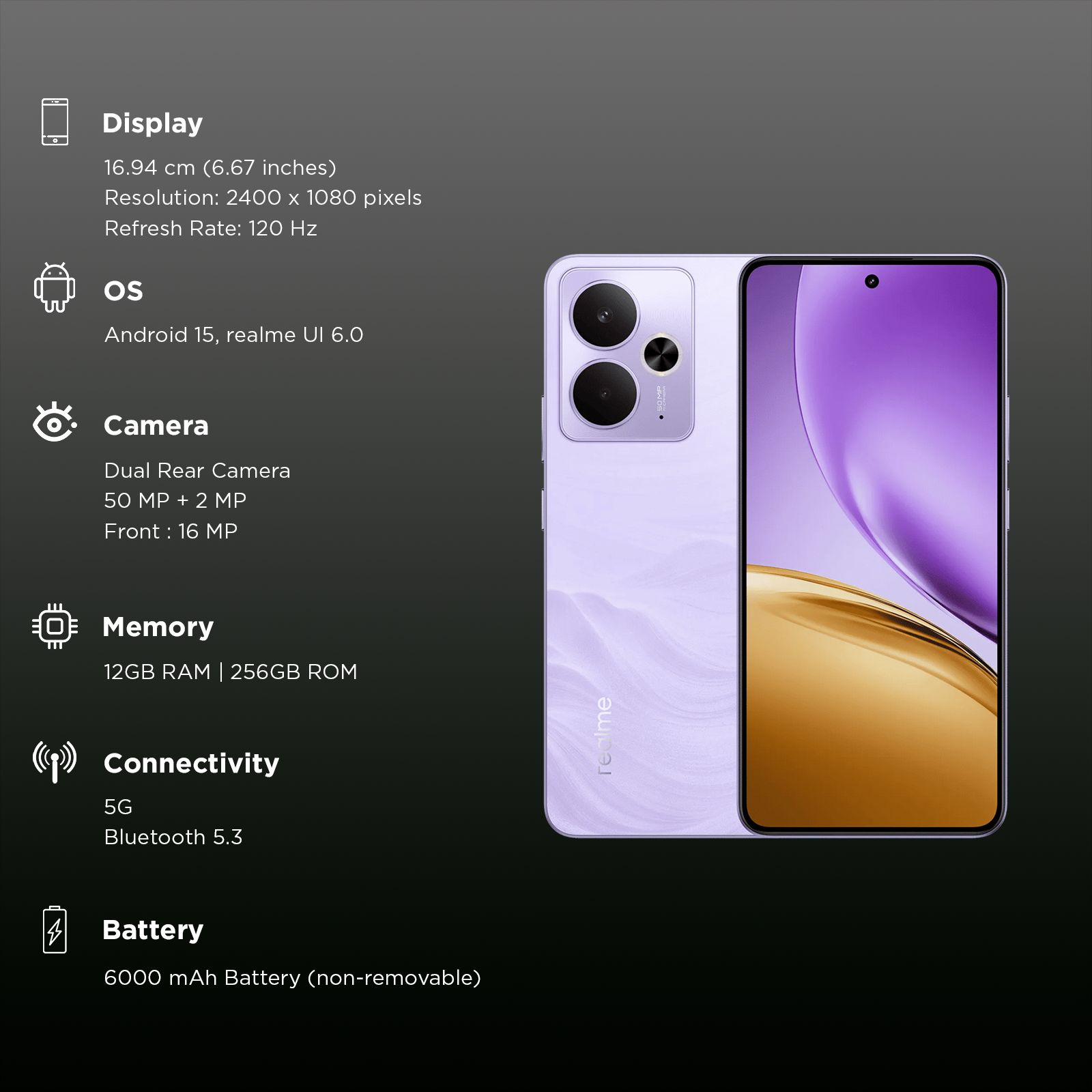 realme 14T 5G (12GB RAM, 256GB, Lightning Purple)_3