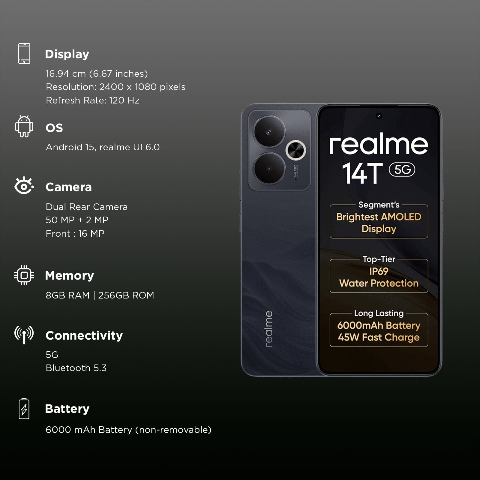 realme 14T 5G (8GB RAM, 256GB, Obsidian Black) realme 14T 5G (8GB RAM, 256GB, Obsidian Black)_3