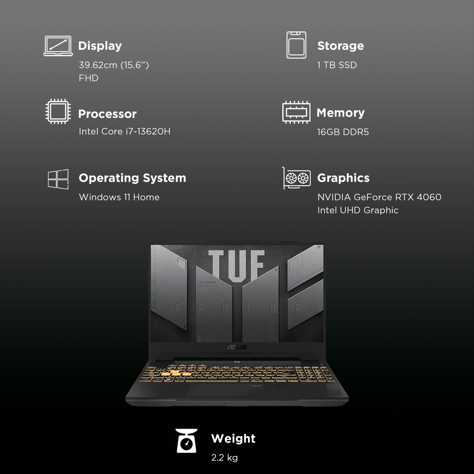 ASUS TUF A15 FX507VV-LP487WS Intel Core i7 13th Gen Gaming Laptop (16GB, 1TB SSD, Windows 11 Home, 8GB Graphics, 15.6 inch 144Hz Full HD Display, NVIDIA GeForce RTX 4060, MS Office Home 2024, Mecha Gray, 2.20 KG)_3